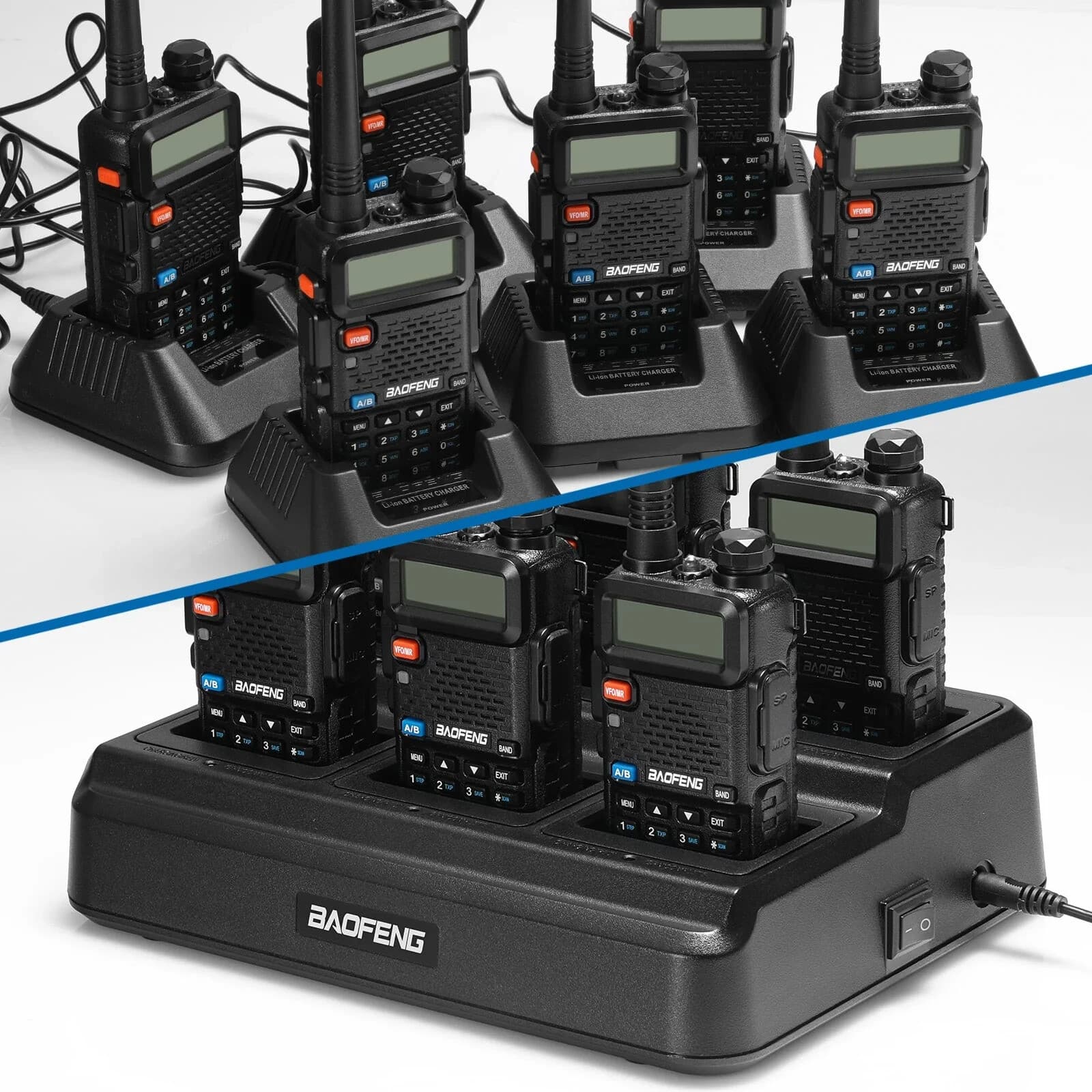 BAOFENG UV-5R 6-Way Charger Base Multi-Radio Charging Dock, Base Only Black New 6