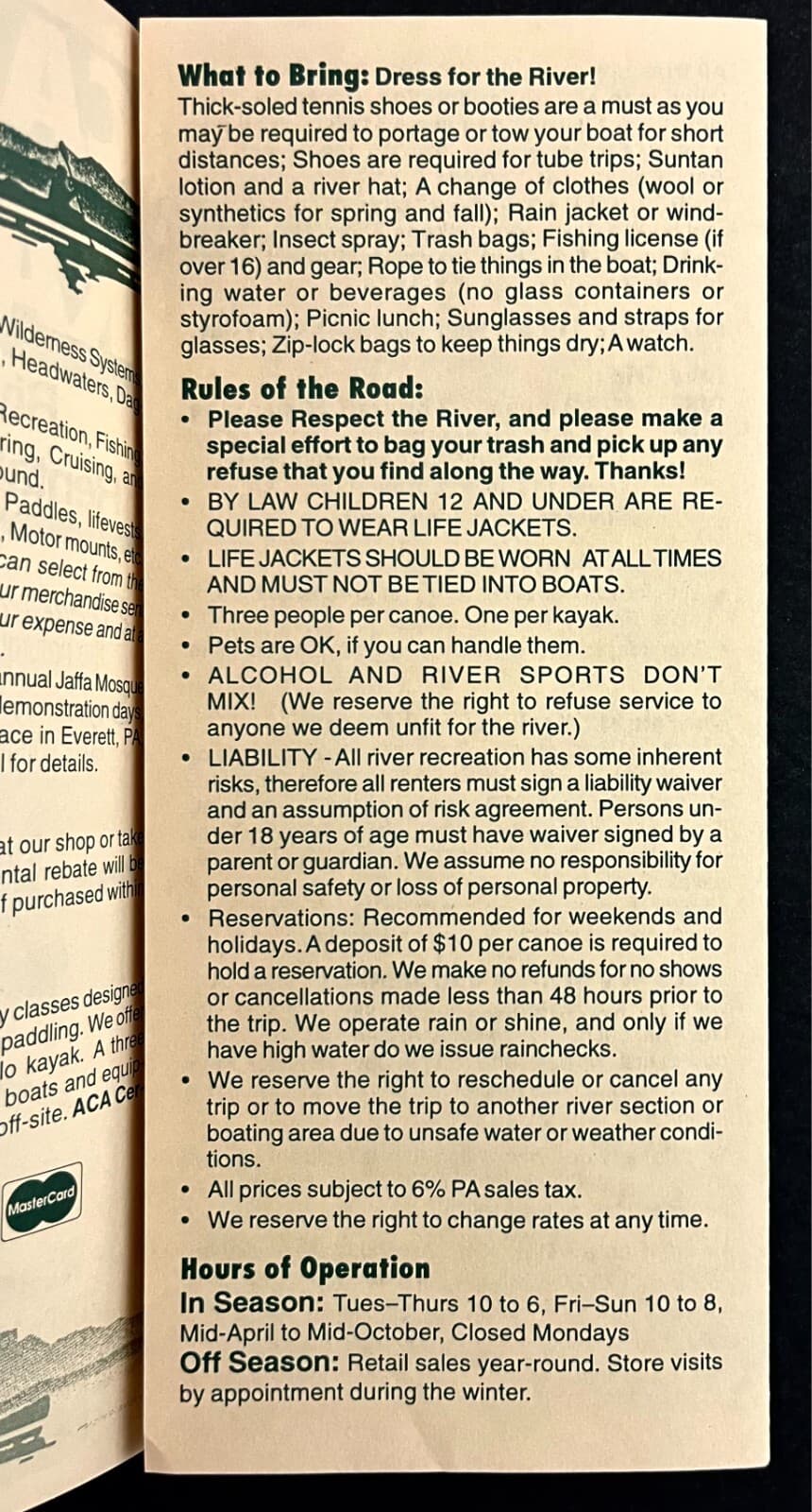 1980s Bedford PA Adventure Marine River Canoe Kayak Trips VTG Travel Brochure 3