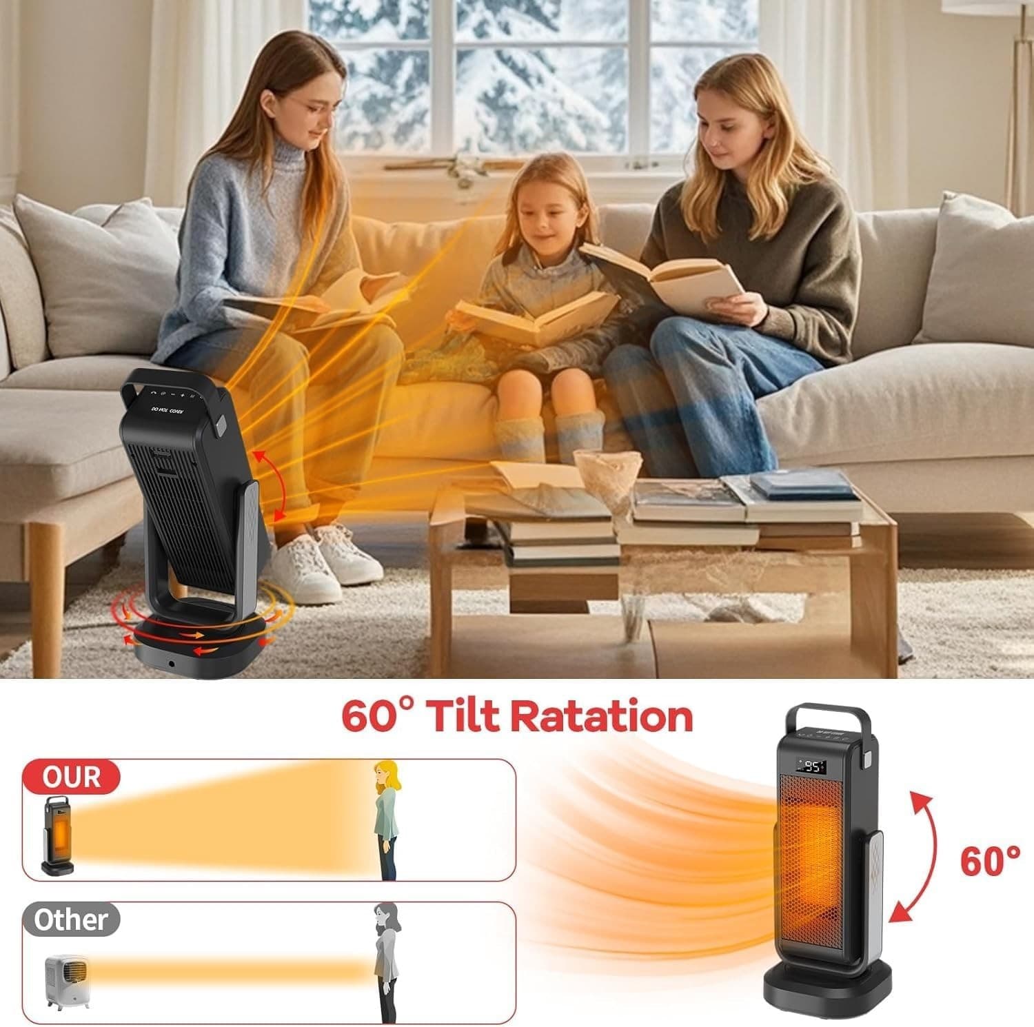 1500W Portable Fast Heater 3D Oscillating 4 Mode/ECO PTC Electric Space Heater 2