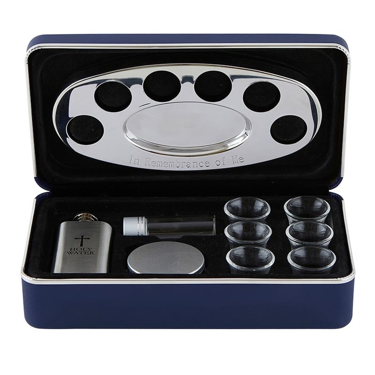 Portable Communion Set Stainless Steel Silver Tone Stamped Cross 8 Inch x 4 Inch 4