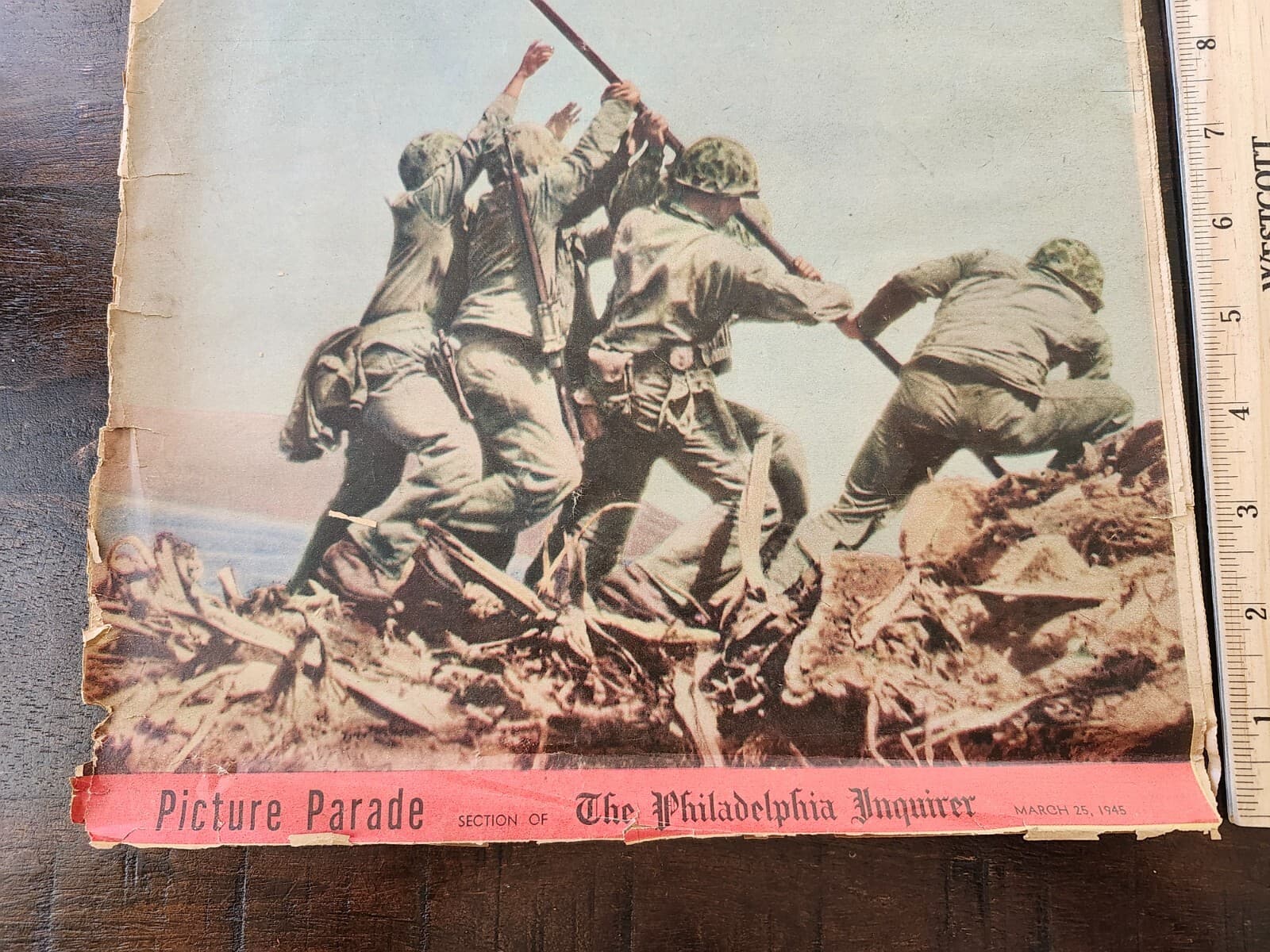 1945 WWII Iwo Jima Flag Rasing Philadelphia Inquirer Full Color Picture Parade 3
