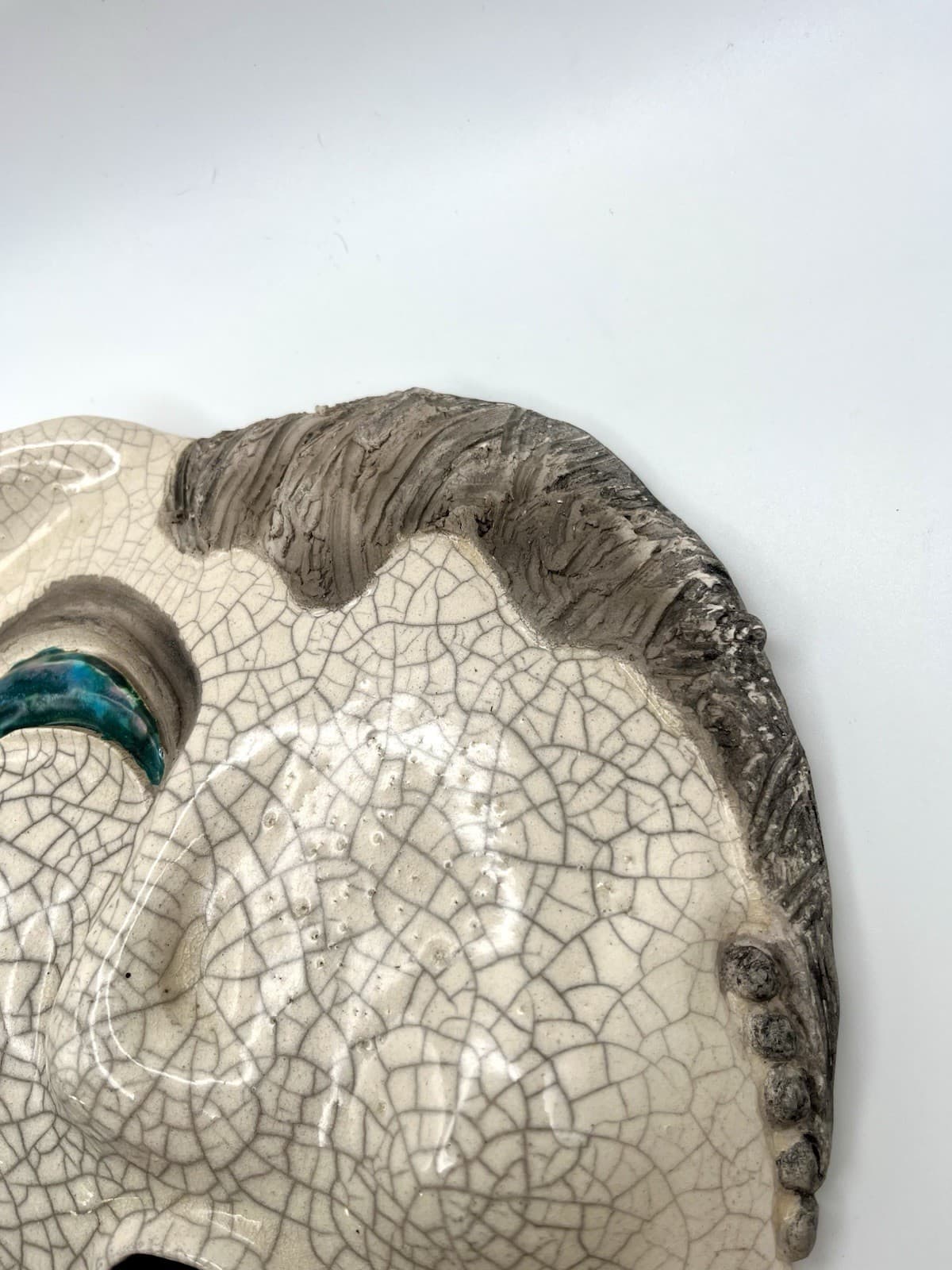 Handmade Raku Ceramic Mask Abstract Crackle Glaze Face Wall Art Signed Jan ‘91 6