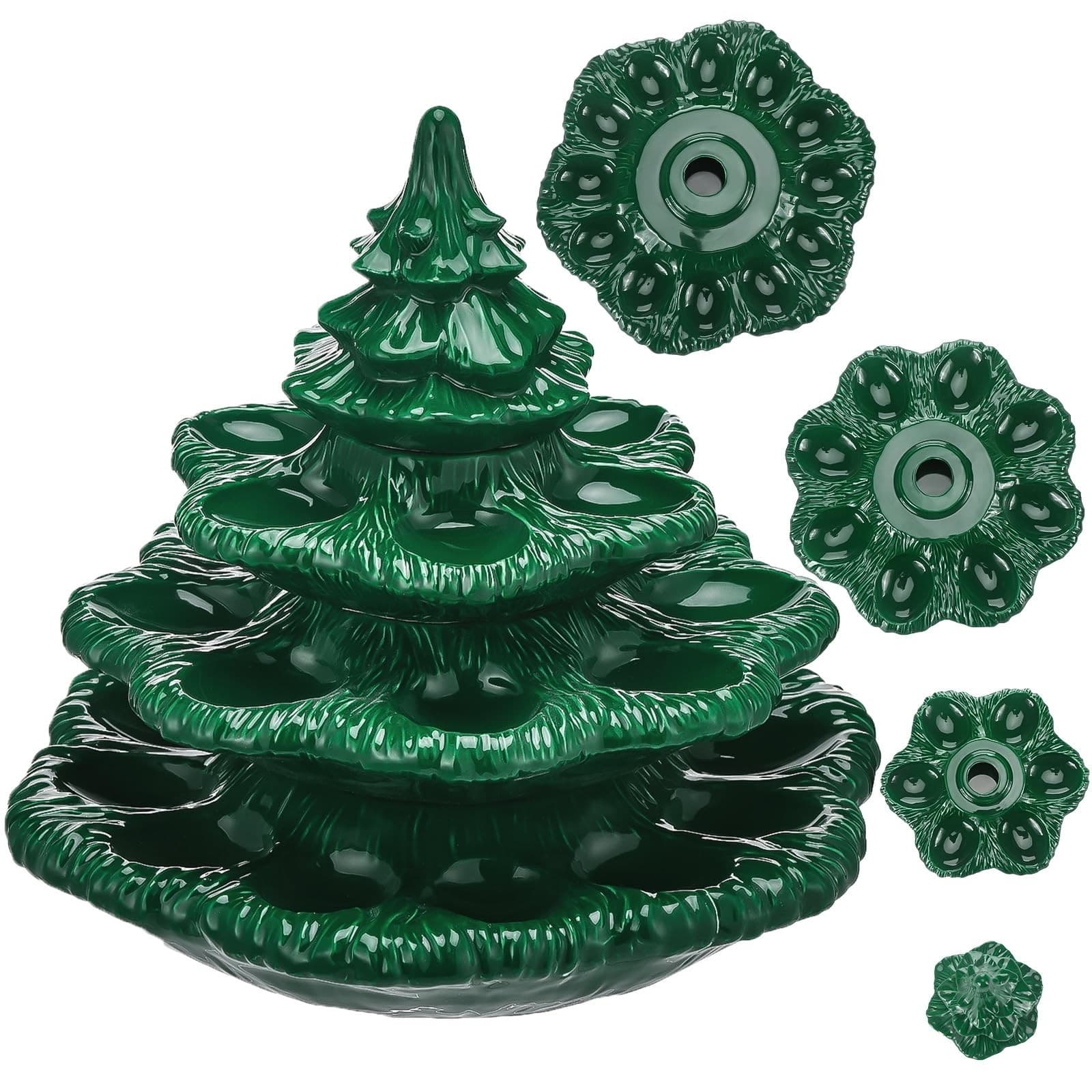 4 Tier Christmas Tree Shape Deviled Egg Platters Trays Holds 26 Holes Stackable