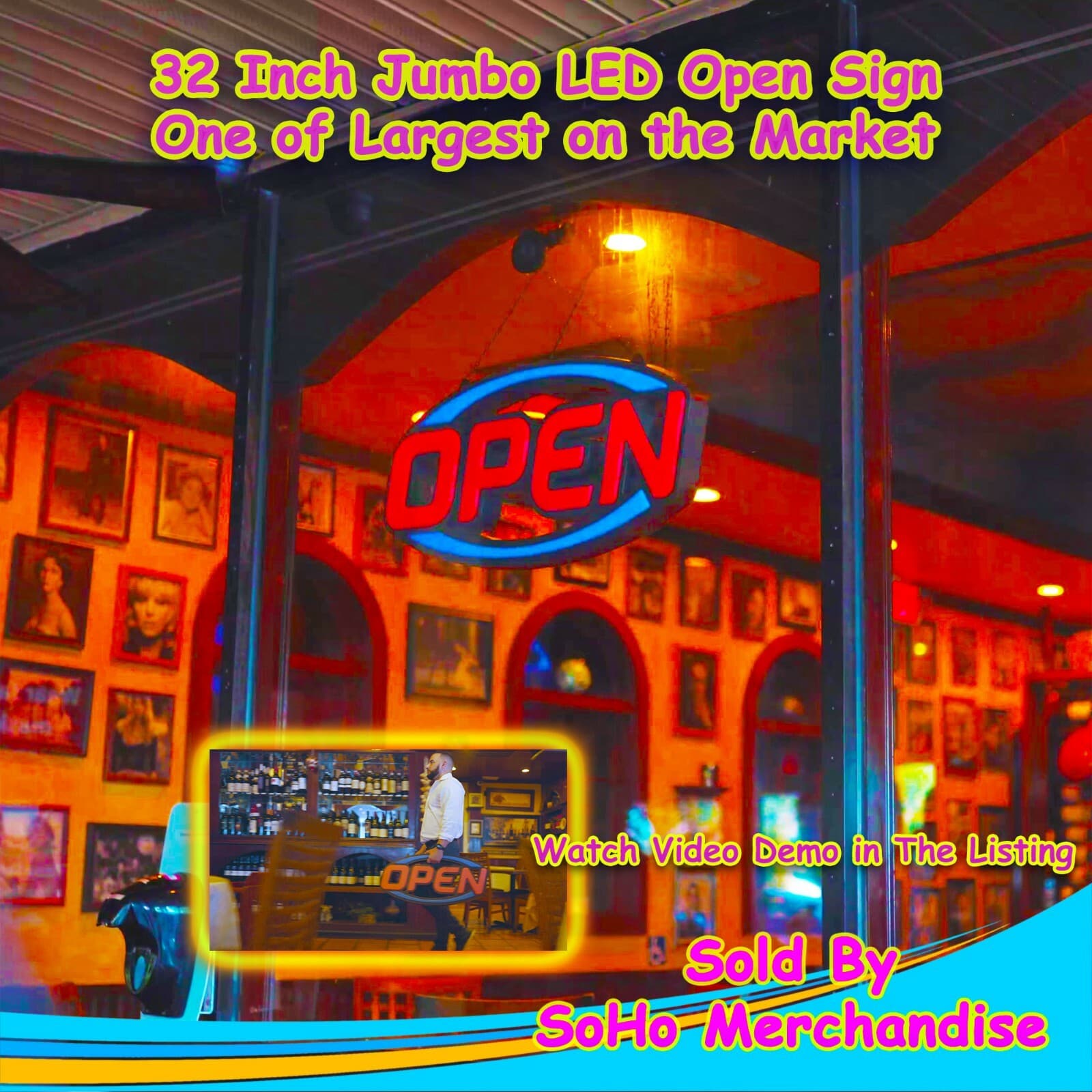 Large LED Neon Open Sign 32" Light Bright for Restaurant Bar Store Shop Market 6