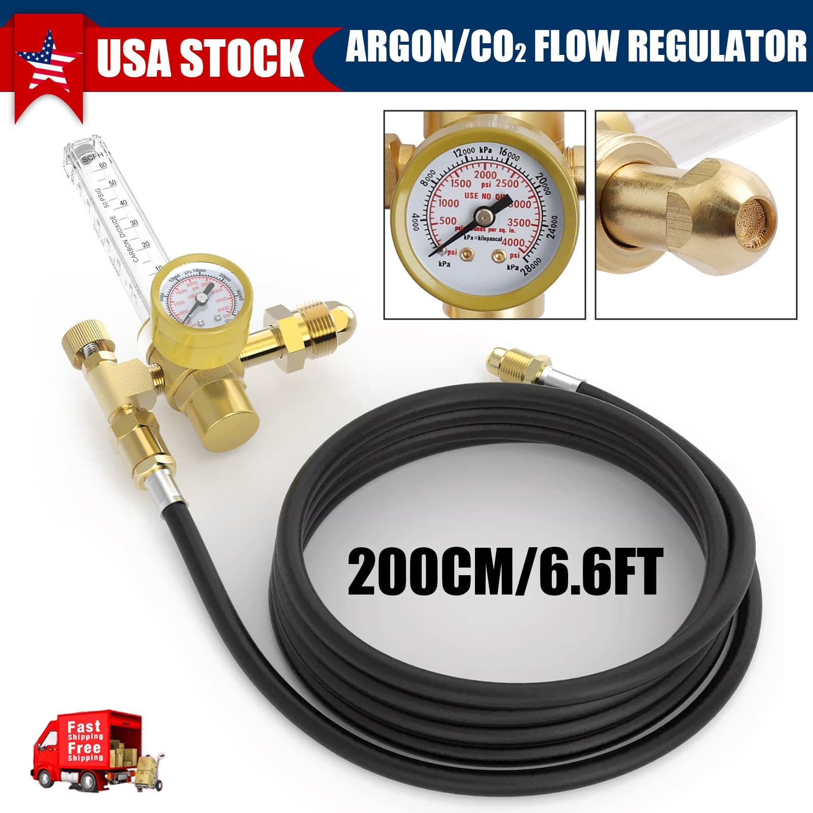 CO2 Argon Flow Meter Gas Regulator Gauge with Gas Hose Mig Tig Welding + Hose 2
