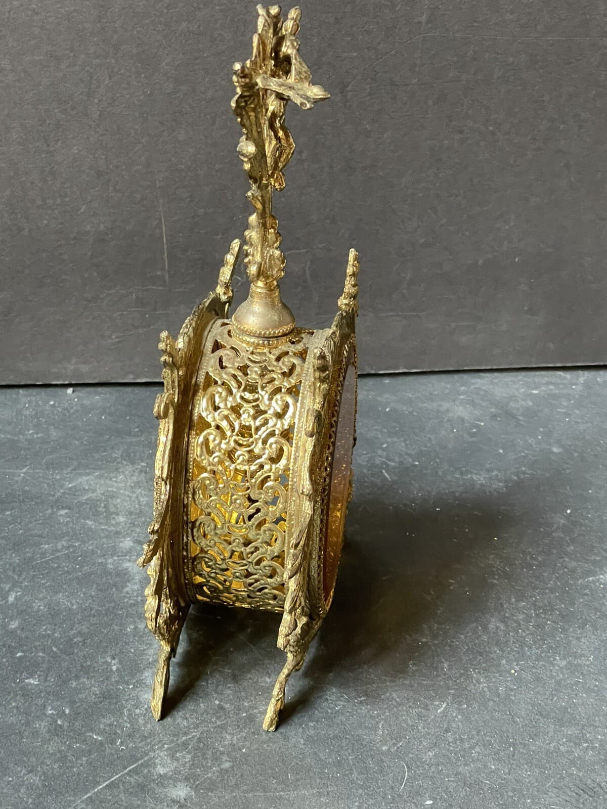 RARE! Vintage GOLD *CHERUB Perfume Bottle *AMBER GLASS VANITY Hollywood Antique 5