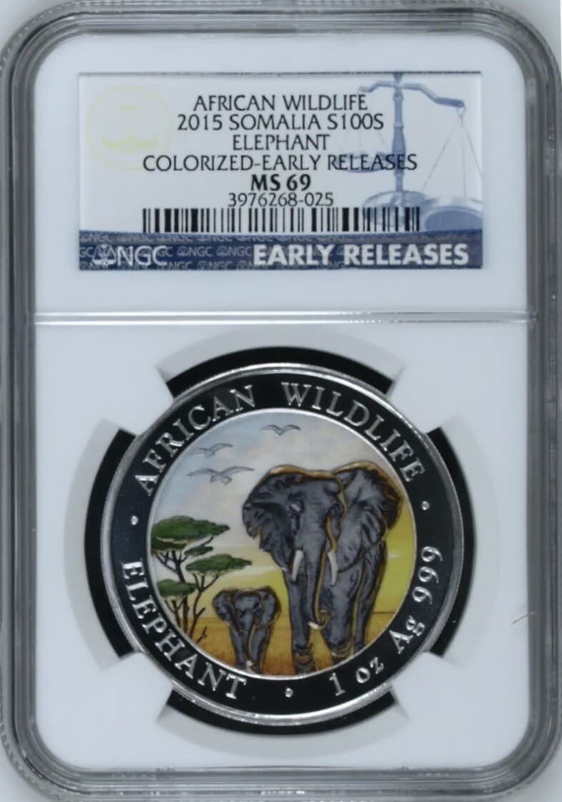 2015 ELEPHANT African Wildlife SOMALIA MS69 Early Releases SILVER COLORED