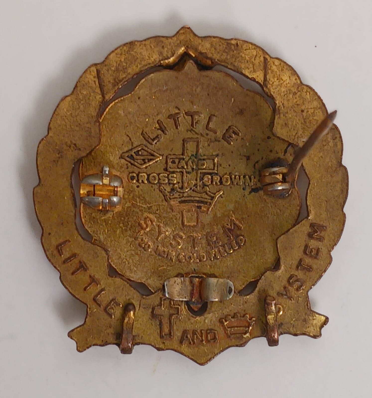 Vintage Little System Cross & Crown Enamel and Gold Methodist Sunday School Pin, 2