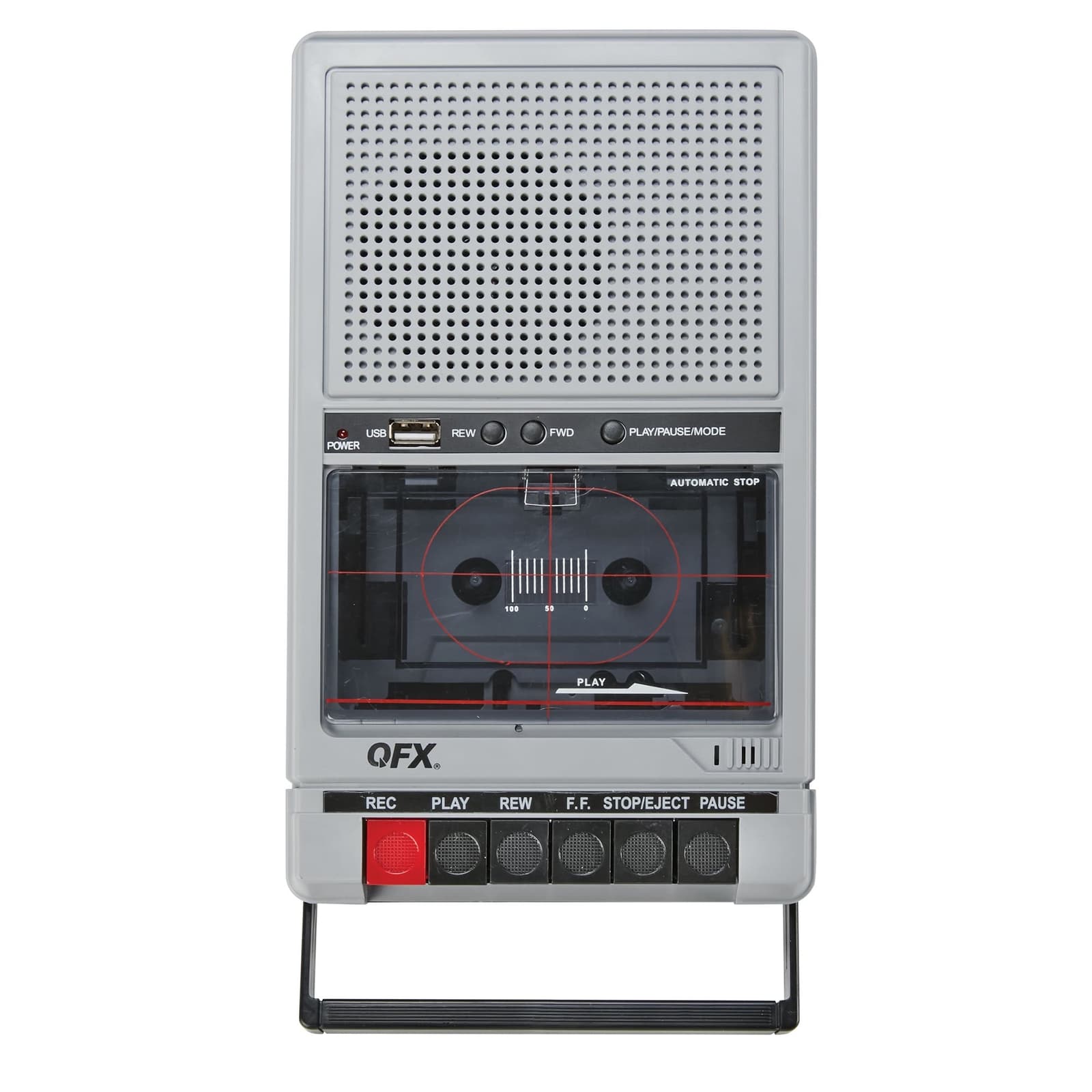 Silver QFX RETRO-40 Shoebox Cassette Tape Recorder +AUX/USB +Built-In Mic 2