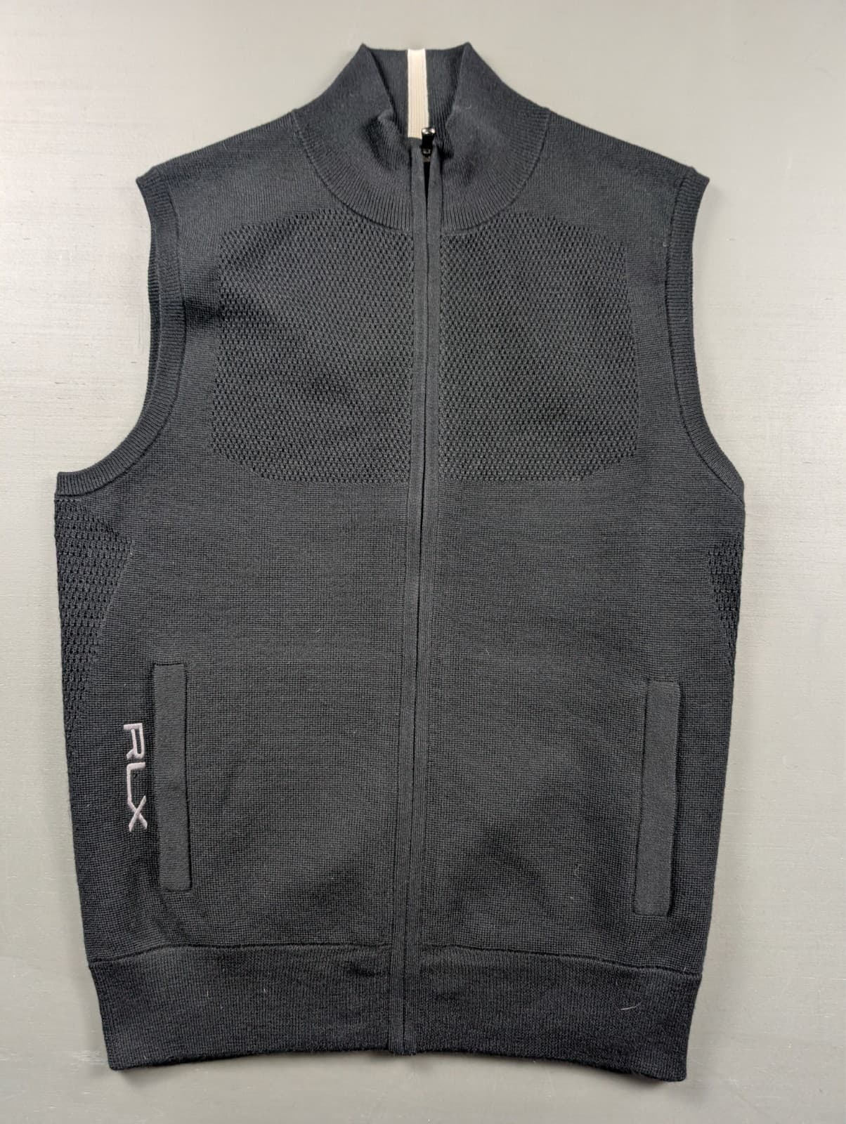 RLX Ralph Lauren Golf Vest Men’s Medium Black Wool Blend Full-Zip Knit 2
