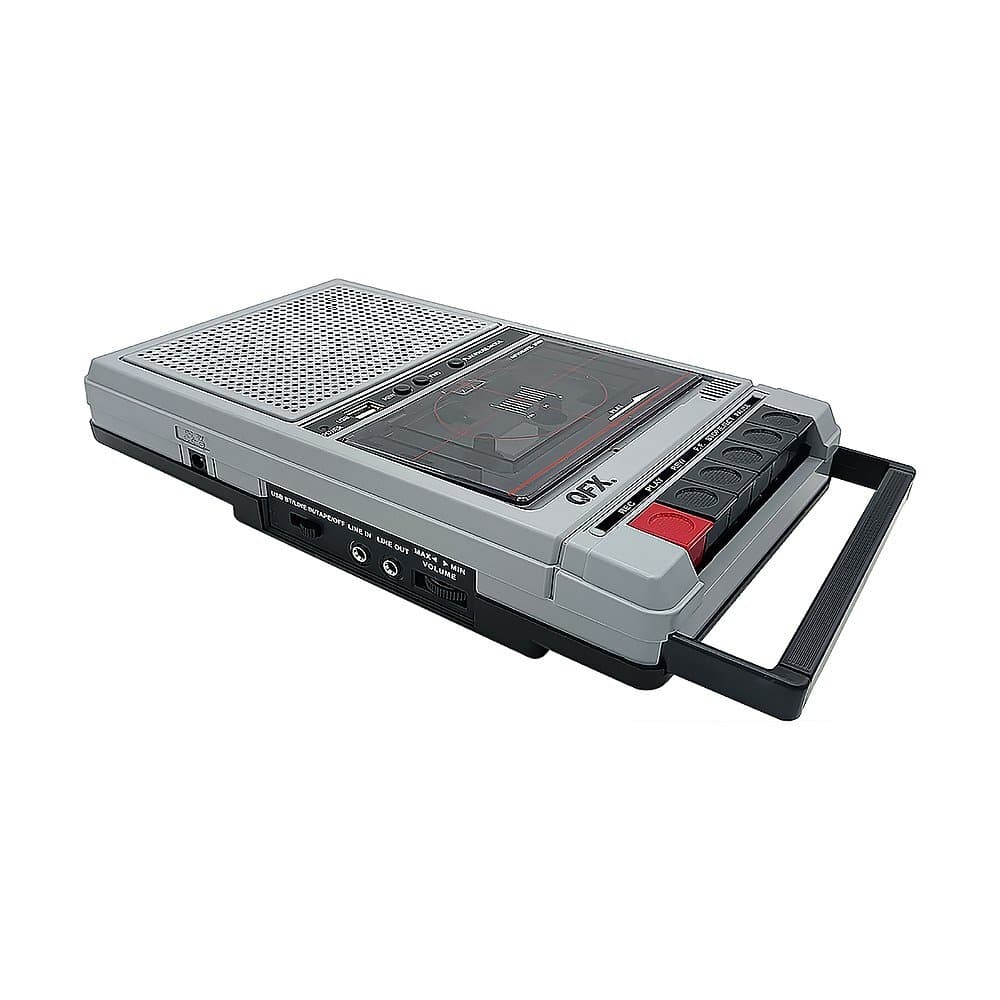 Silver QFX RETRO-40 Shoebox Cassette Tape Recorder +AUX/USB +Built-In Mic 6