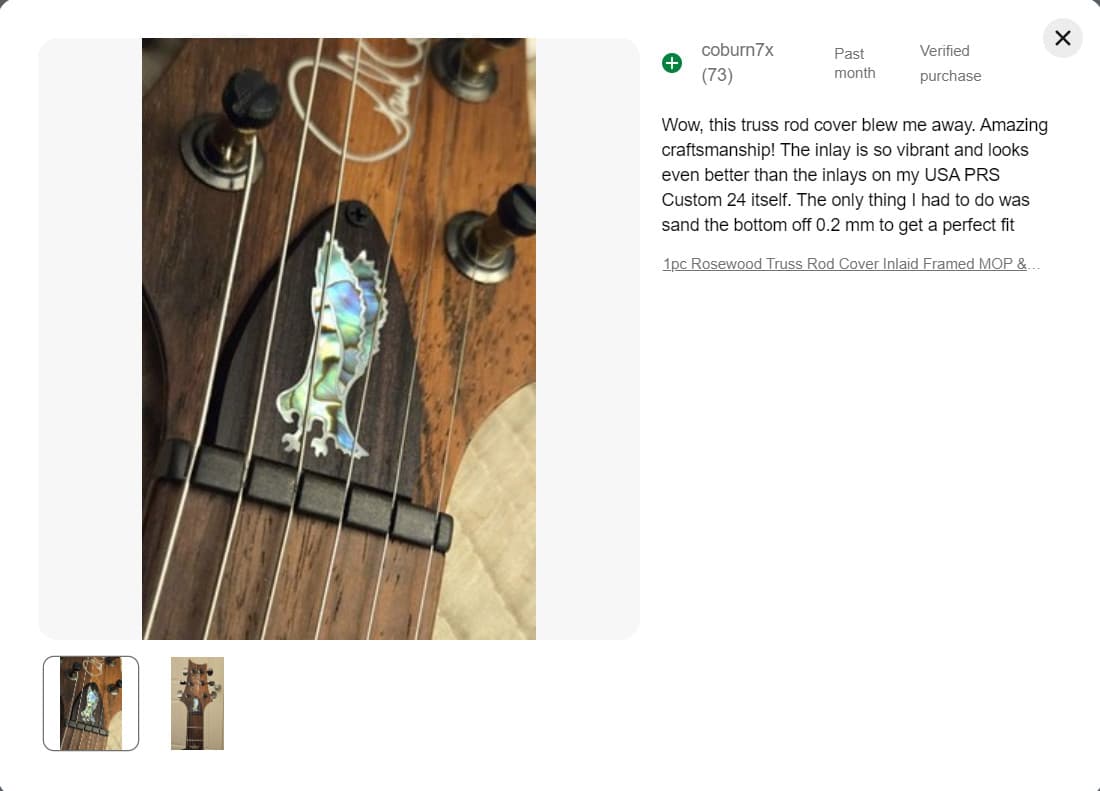 1pc Rosewood Truss Rod Cover Inlaid Framed WMOP & PA Eagle For PRS Guitar 2