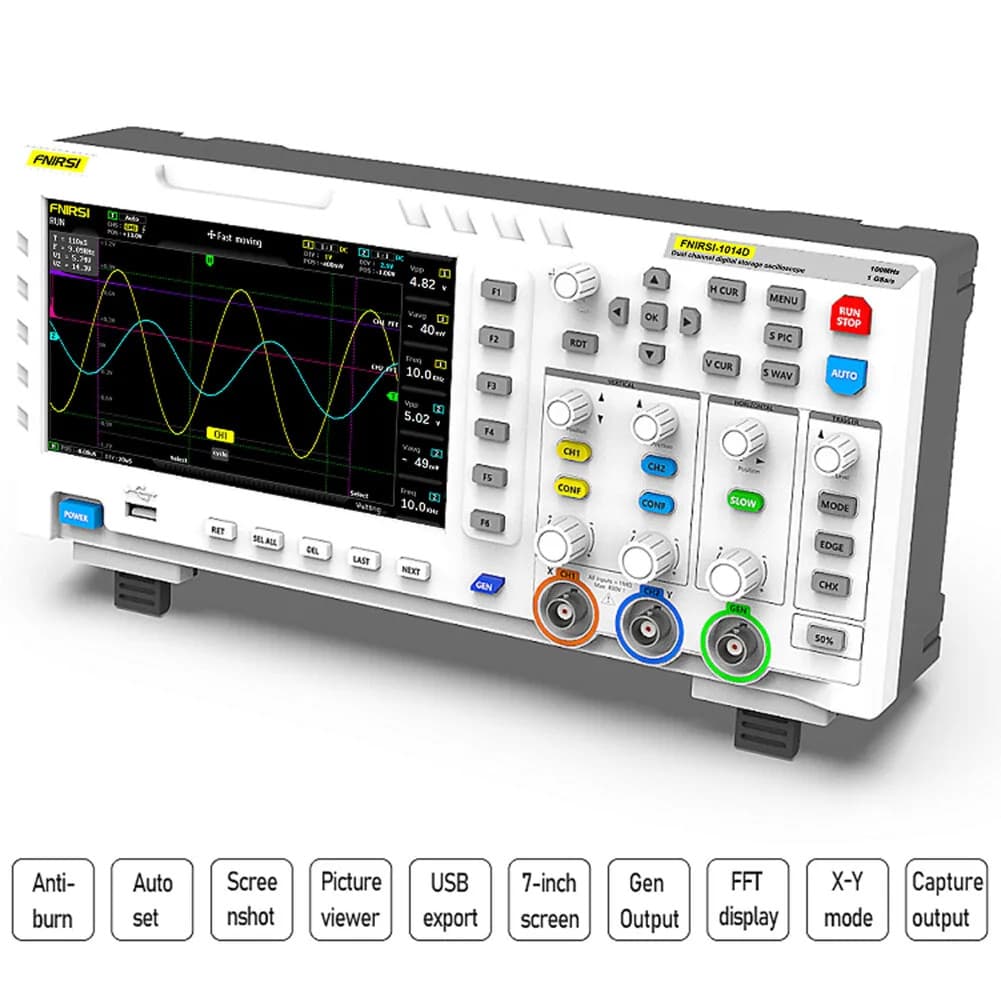 FNIRSI 1014D 7" LCD 2 Channel Signal Generator Digital Storage Oscilloscope H0V2 4