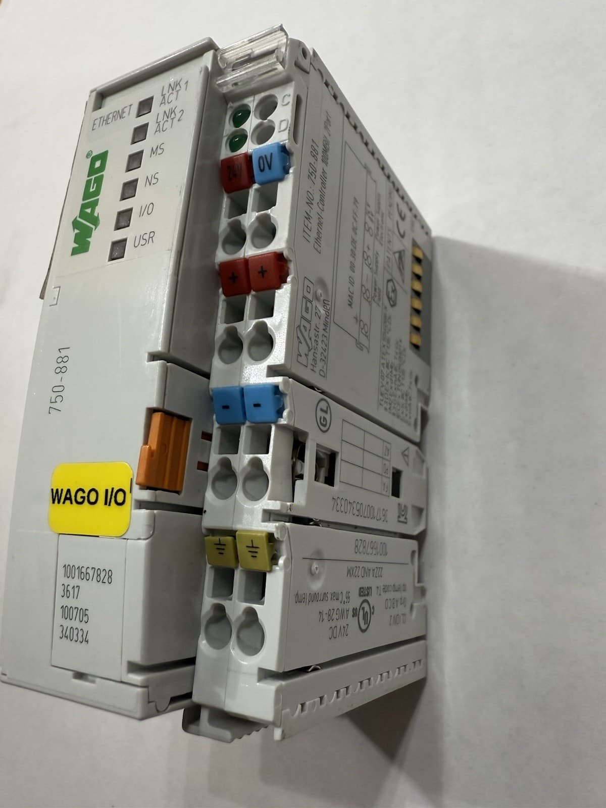  WAGO 750-881 PLC - ETHERNET Programmable Fieldbus Controller 32-bit CPU USED 3