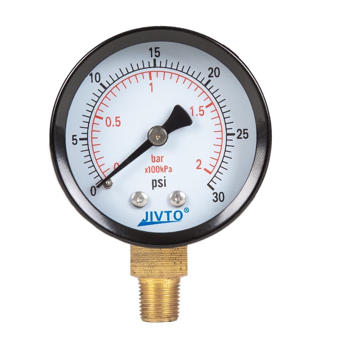 JIVTO dry Pressure Gauge, 2" Dia, 0-30 PSI, 1/8 NPT Lower Mount ( pack of 1)