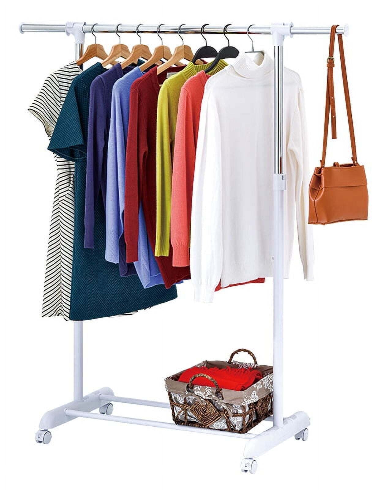 Mainstays Adjustable Rolling Garment Rack Metal Chrome, White 3