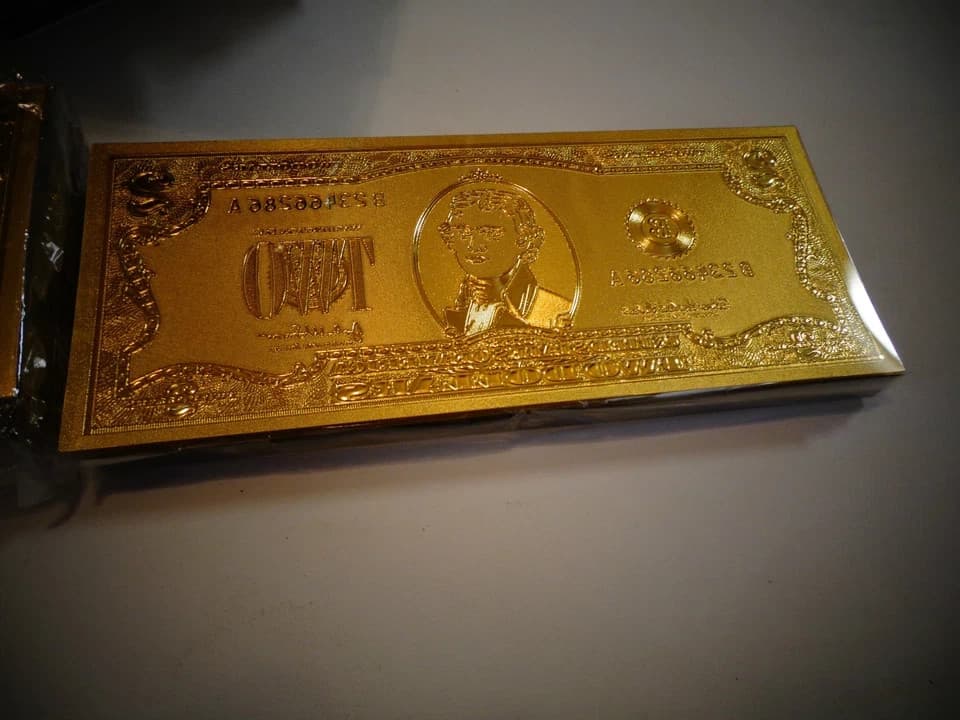 GOLD PLATED 2 DOLLAR USA  NOTE-GREEN SEAL-EACH IN RIGID PVC BILL HOLDER,NEW ITEM 3