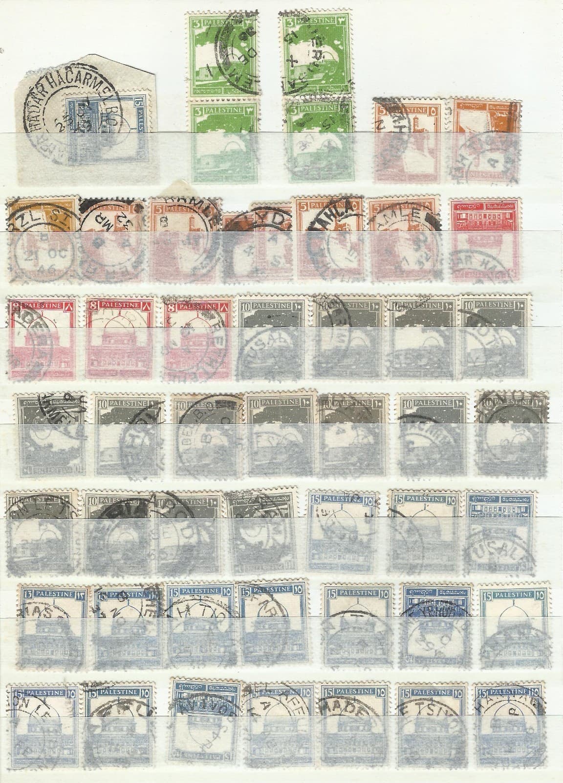PALESTINE Lot of 151 USED STAMPS Cancels for Study, Perforations, Colors ERRORS 2