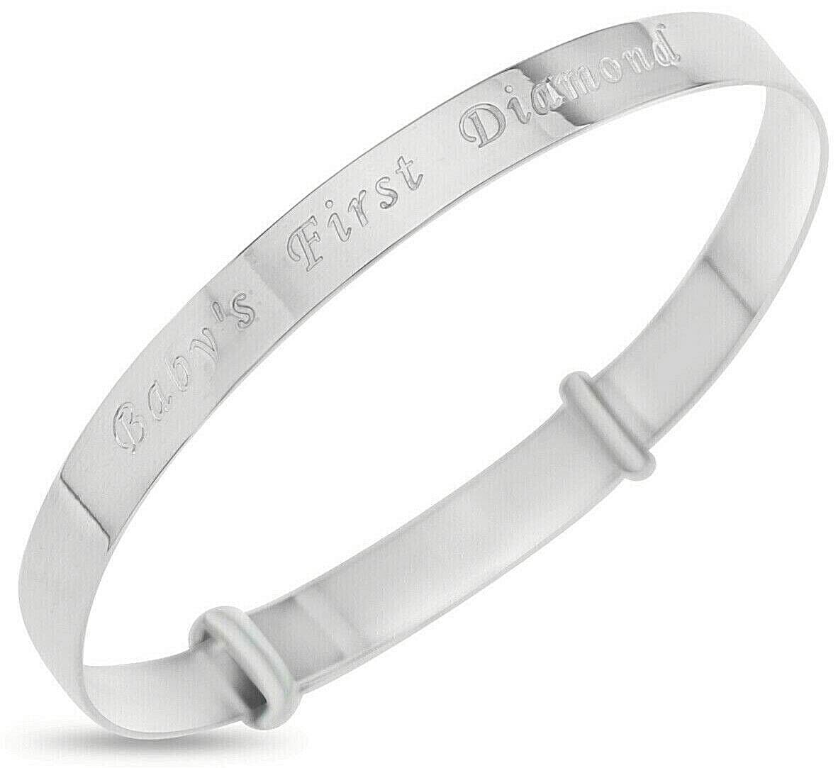 Silver Baby's First Diamond Bracelet Bangle Girl Shower Baptism Christening Gift 2