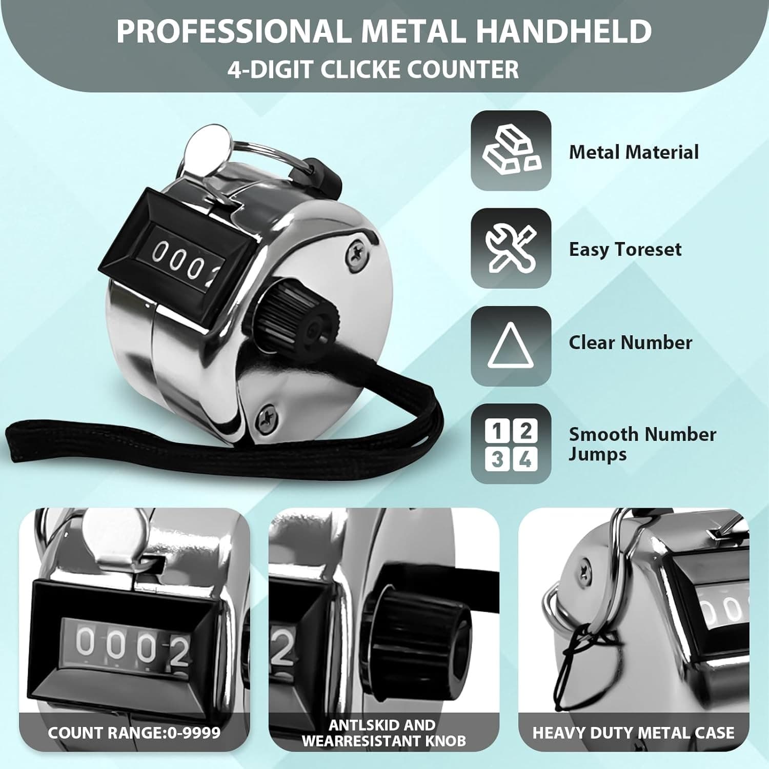 6 Pack Clicker Counter,Metal Hand Tally Counters with Black Silver  2