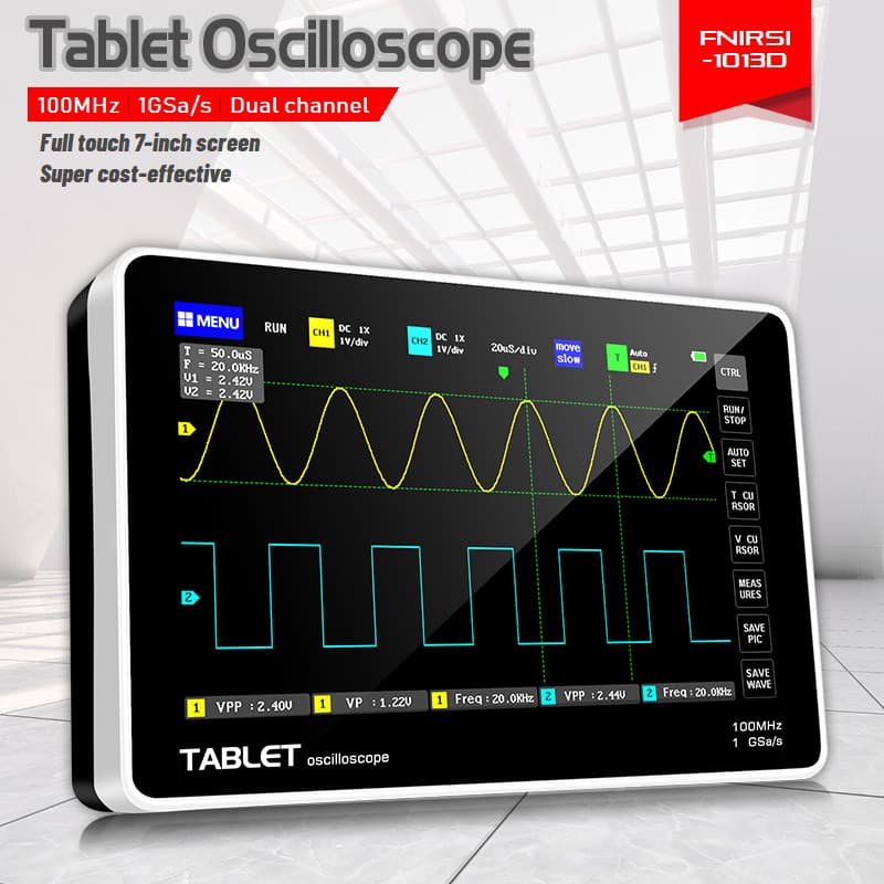FNIRSI 1013D Handheld Digital Tablet oscilloscope Portable Storage 2CH 100MHz 6