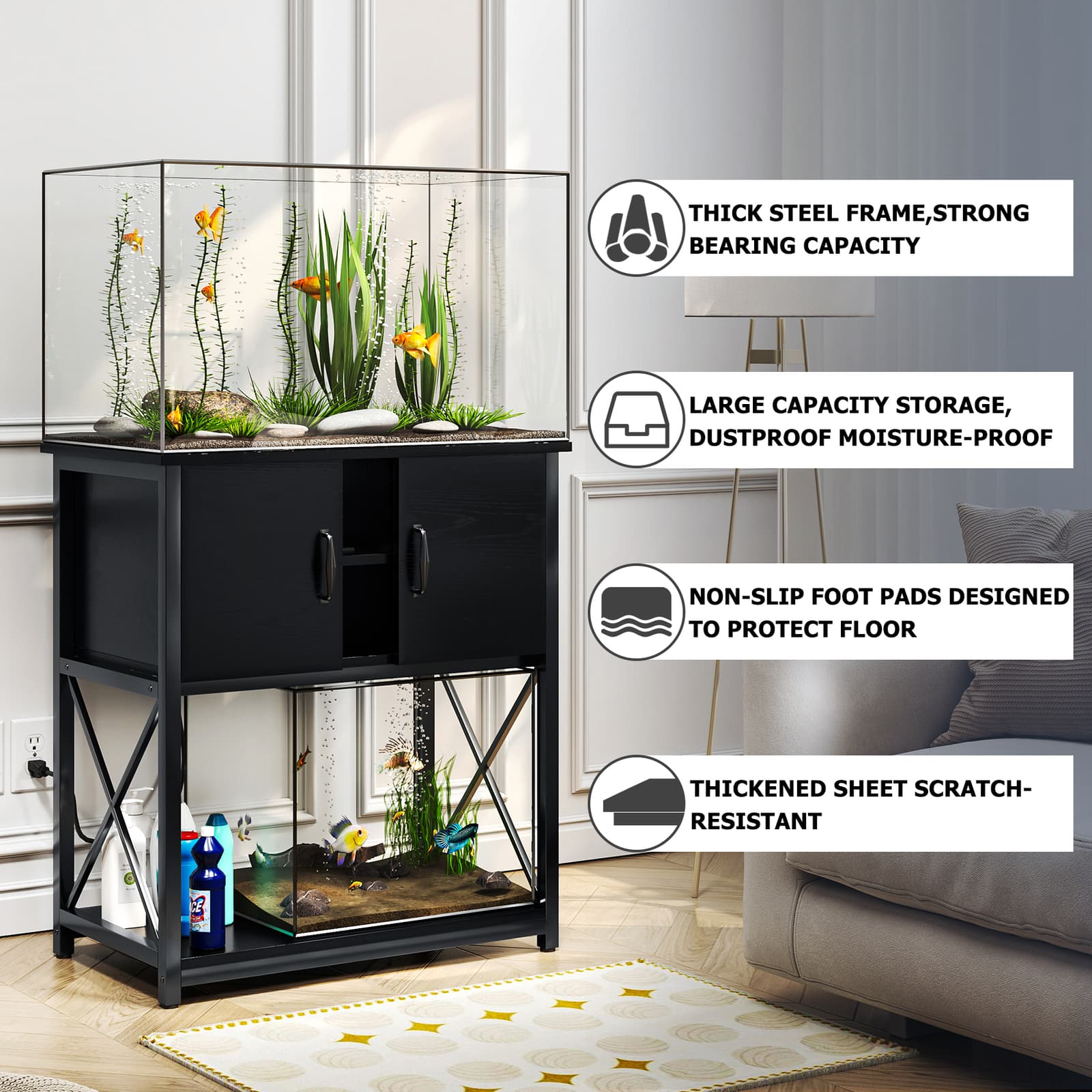 TC-HOMENY 29 Gallon Aquarium Stand Cabinet with Charging Station Fish Tank Stand 2