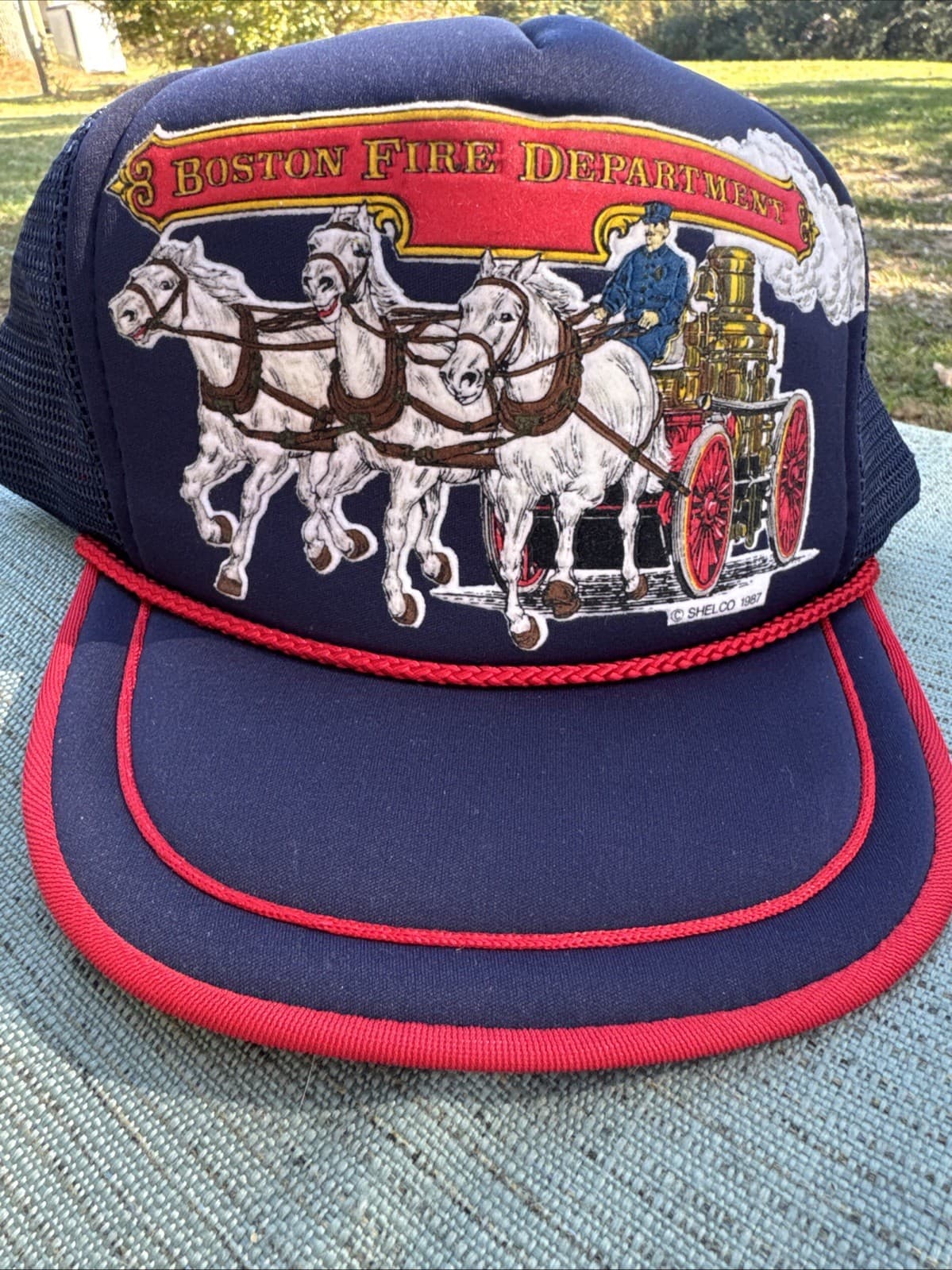 Vintage Boston Fire Dept Hat Shelco Marketing 1987 2