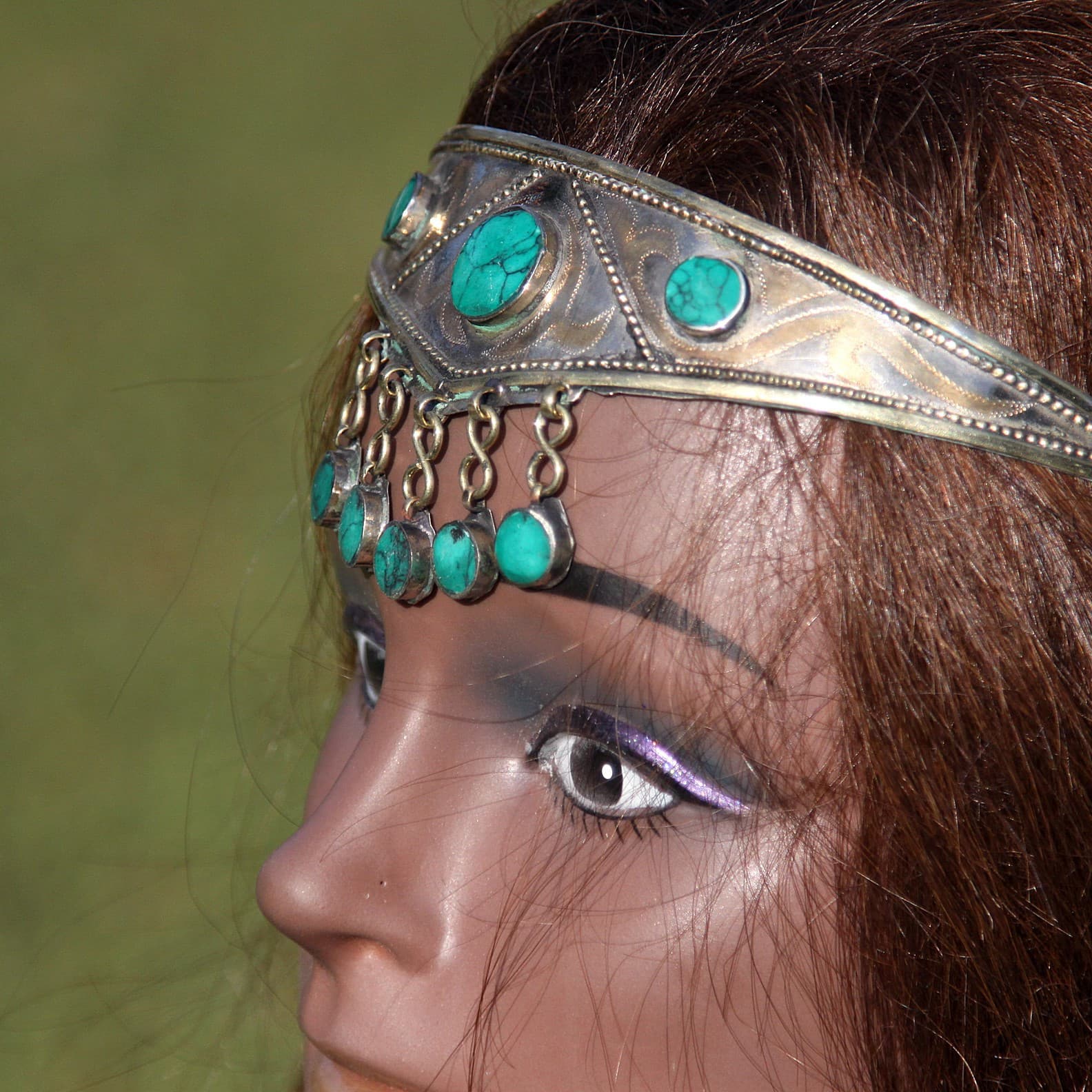 Goldplated Turkoman Tribal CROWN Headpiece Belly Dance Green Malachite 619w3 3