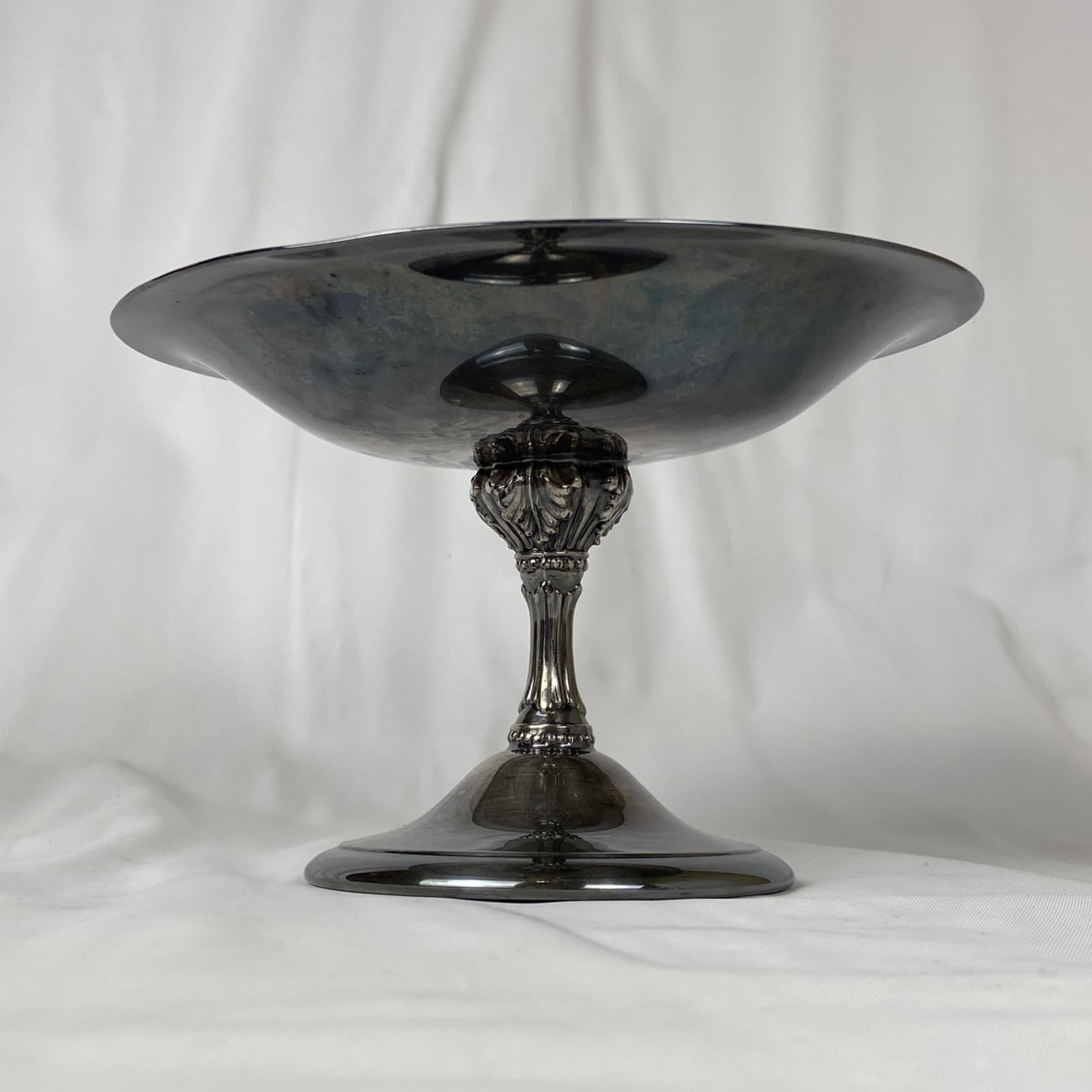 Vintage Reed & Barton Silver Plate Pedestal 141 Green Enamel Round Dish 7" 5