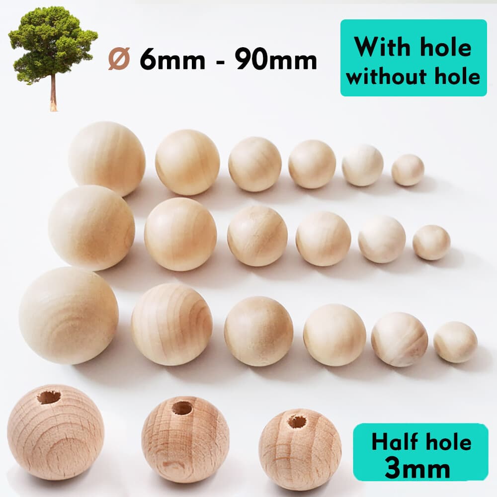 Wooden Balls Natural Craft Wood Ball Sphere Round 6~90mm With hole/without hole