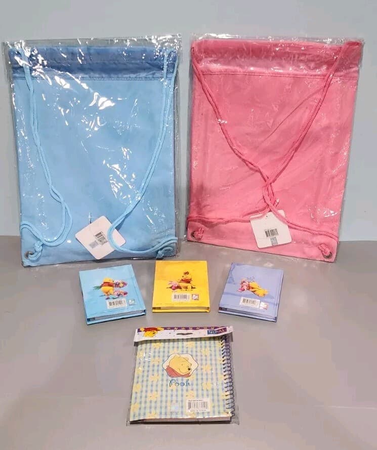 2 Disney Licensed Winnie the Pooh Drawstring Backpack Sling w/ Address Books  6