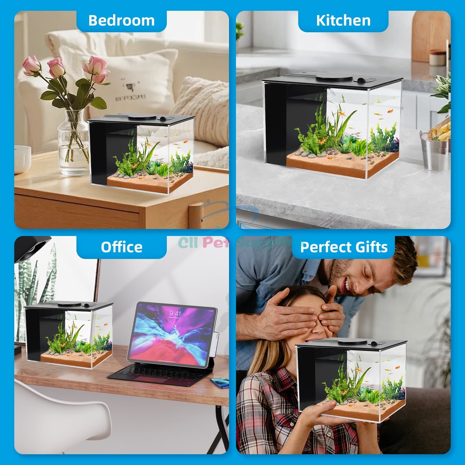 Small Fish Tank, 1 Gallon Betta Tank, Aquarium Kit with Light and Water Pump 5