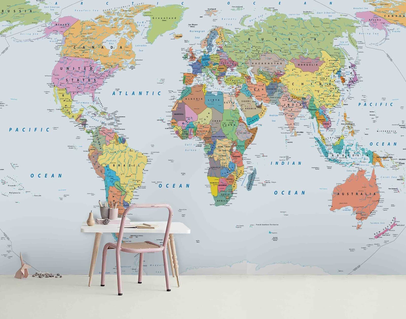 3D World Map Colorful Self-adhesive Removeable Wallpaper Wall Mural 16