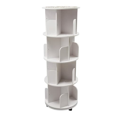 4 Tier White 360° Revolving Bookcase Round Display Book Shelf Rotating Bookshelf 6