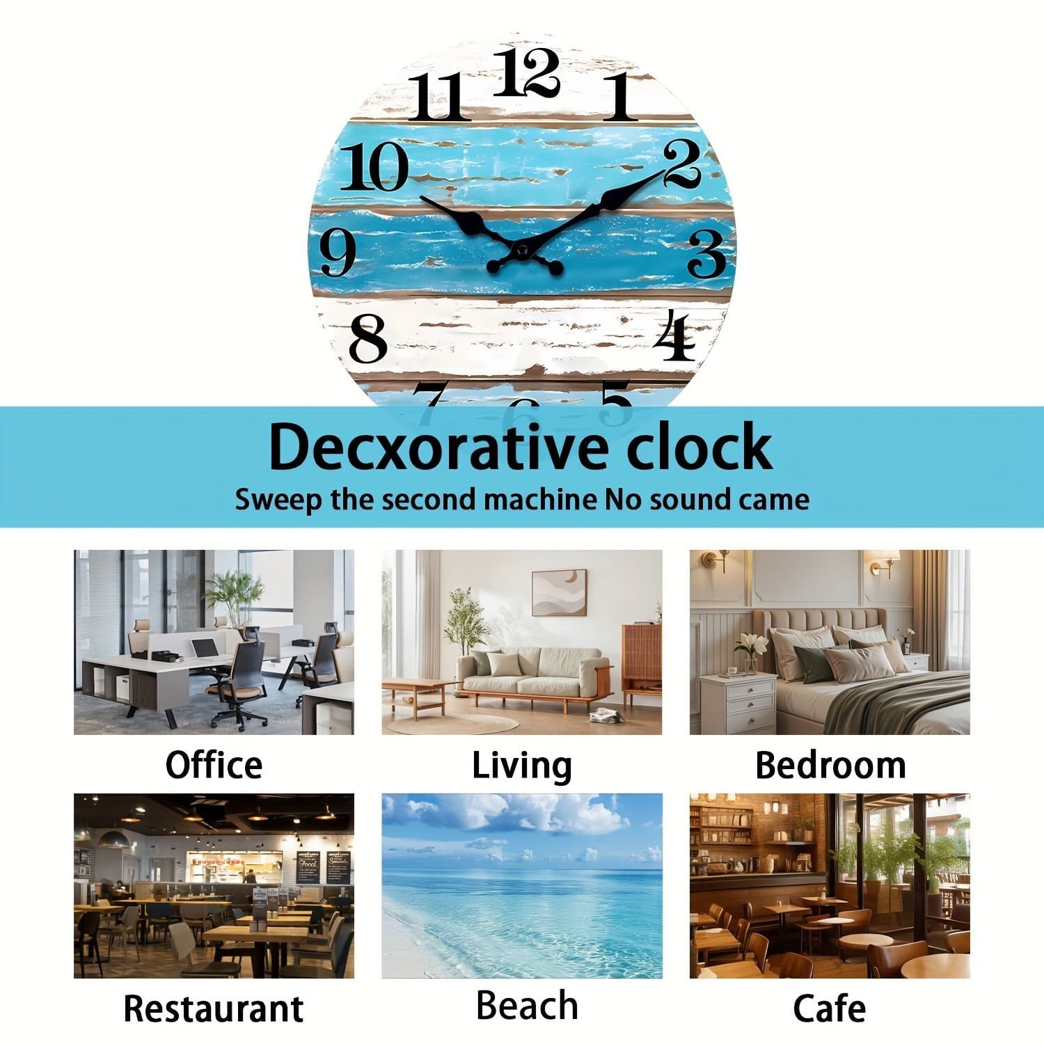 12 inch retro blue and white striped beach wall clock，wooden wall decorations 6