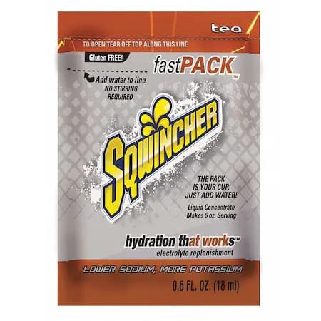Sqwincher 159015306 Sports Drink Liquid Concentrate 0.6 Oz., Tea, Pk50