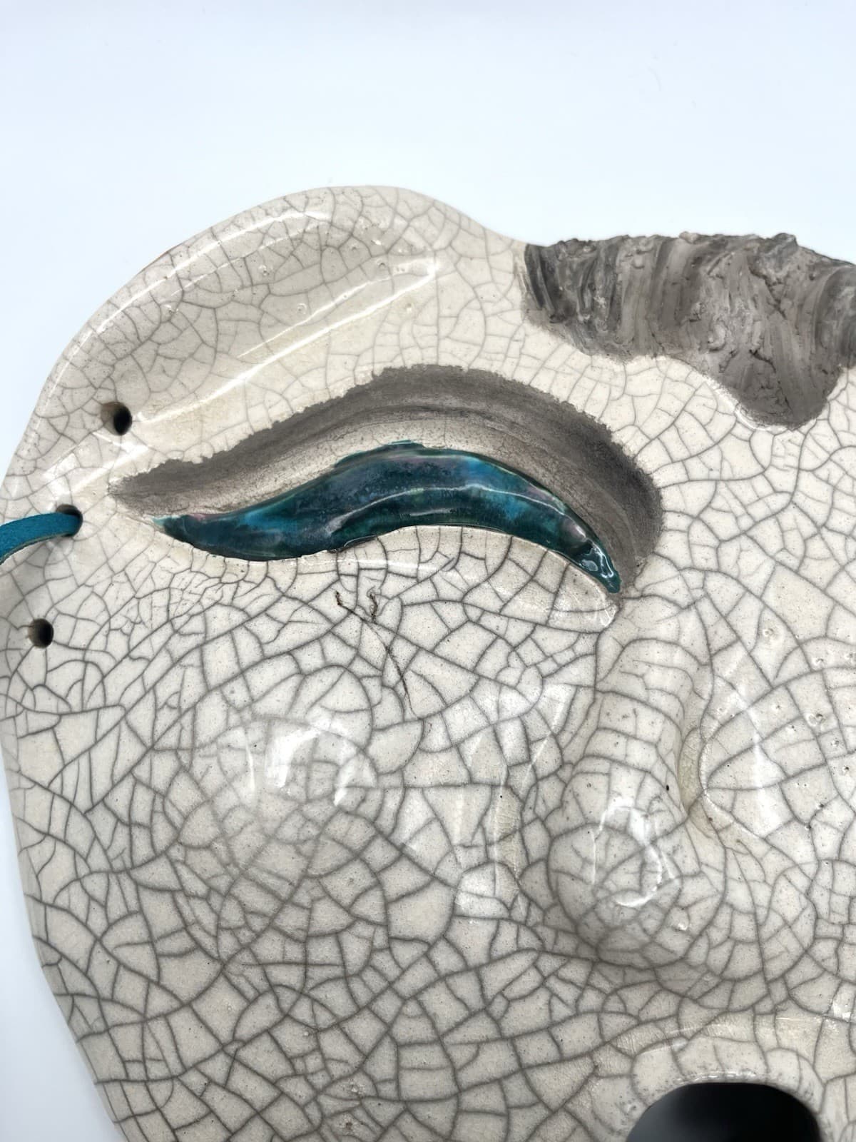 Handmade Raku Ceramic Mask Abstract Crackle Glaze Face Wall Art Signed Jan ‘91 5