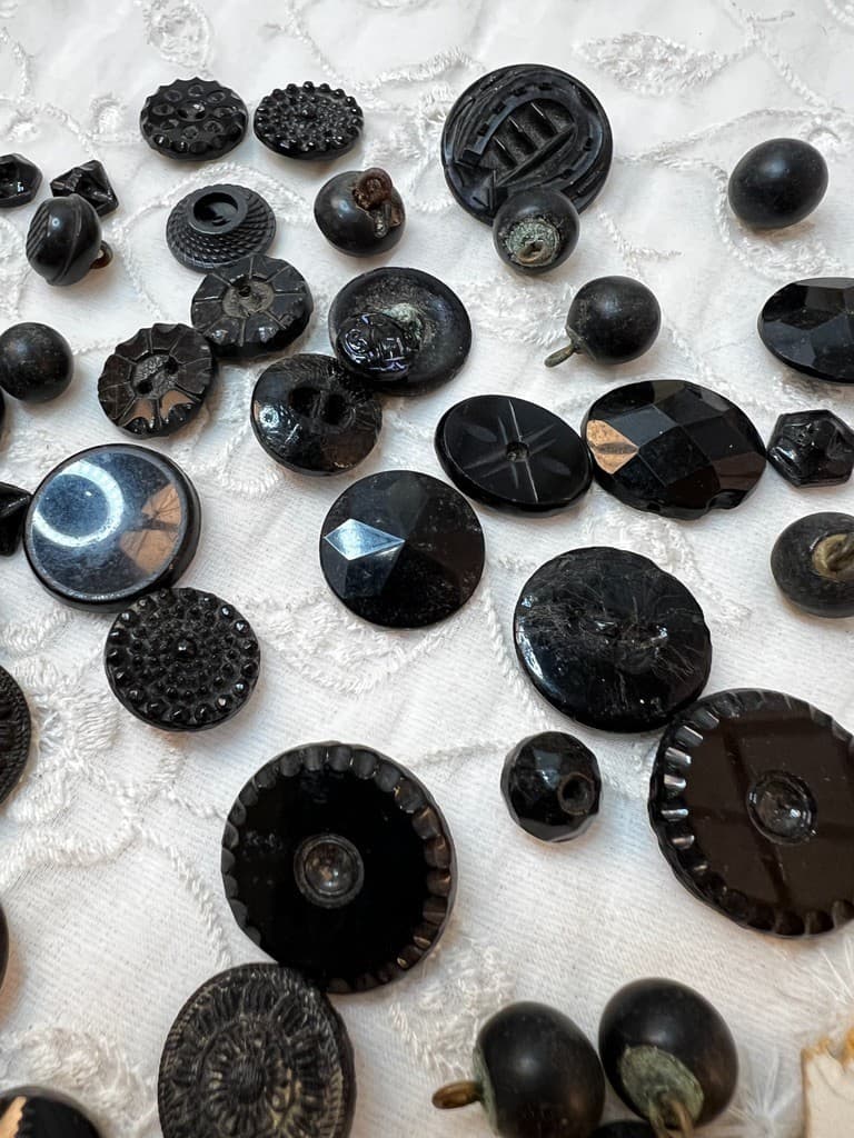 Lot of 50 Antique Ebony Buttons Beautiful Designs Victorian Styling Buttons 4