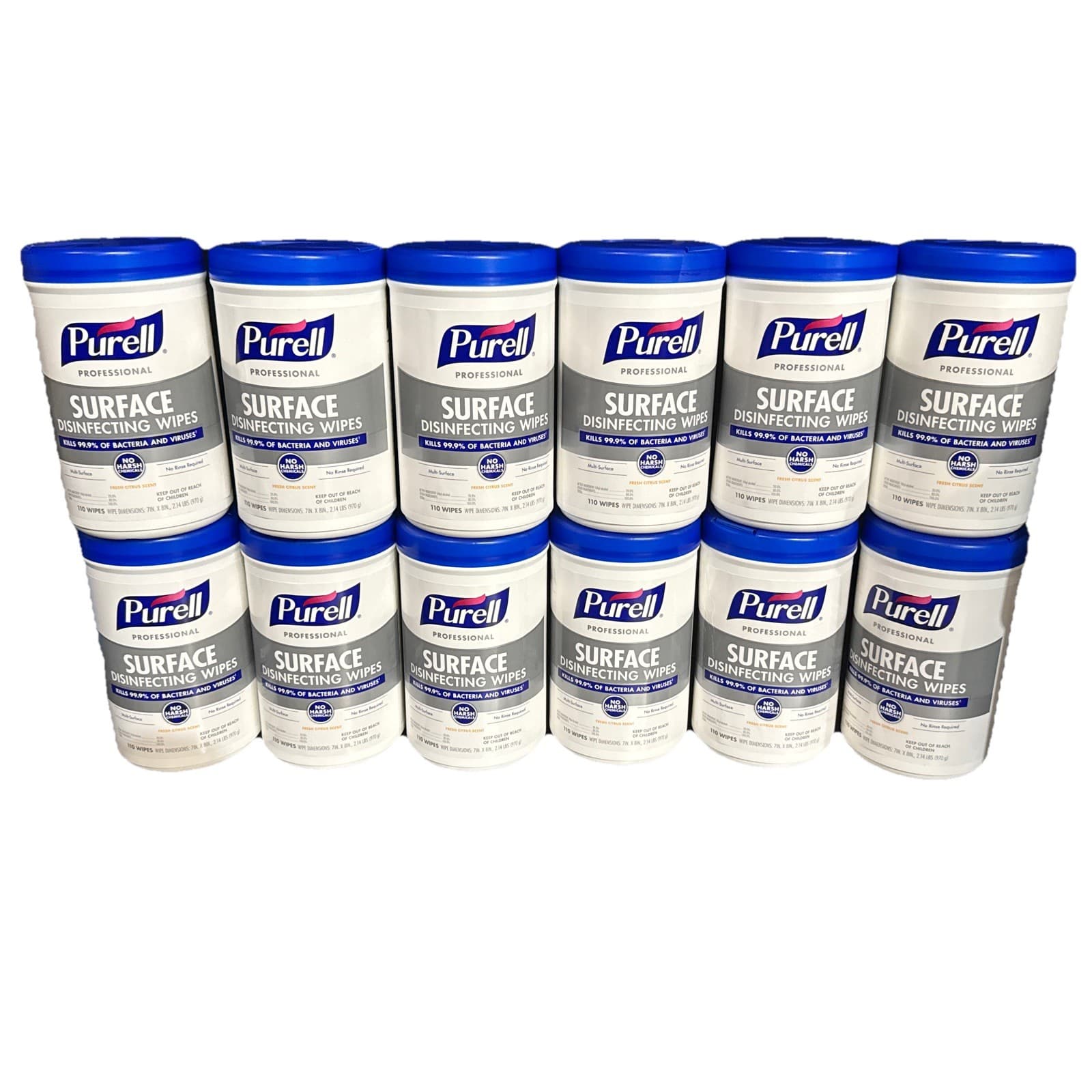 PURELL 934206CT 1-Ply Disinfecting Wipes - White (12 Canisters/Carton) New