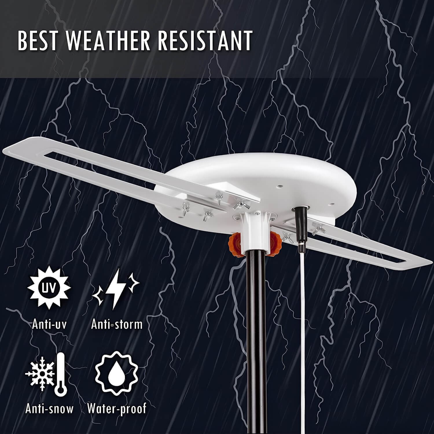 HDTV Outdoor Amplified TV Antenna 360° Omni-Directional Digital HD 1080P 4K Gain 3