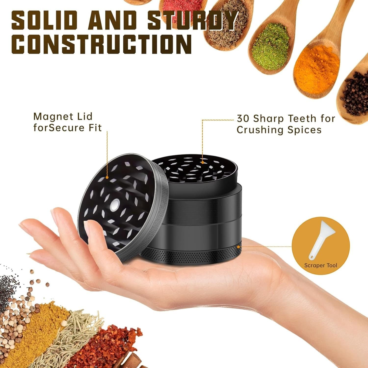 SPACE CASE Grinder Magnetic Herb - Medium 2.5 inch (BLACK) 4 Pcs - US SELLER 3
