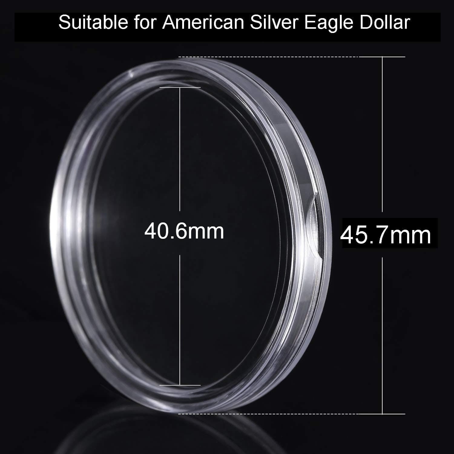 50X Coin Holder Capsules Case 40.6mm Clear for 1 Oz Silver Dollar w/ Storage Box 2