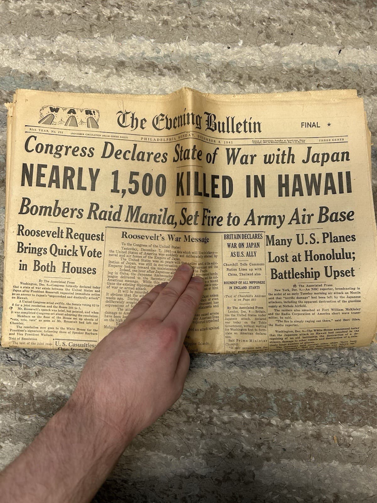 The Evening Bulletin WWII Attack On Pearl Harbor Newspaper