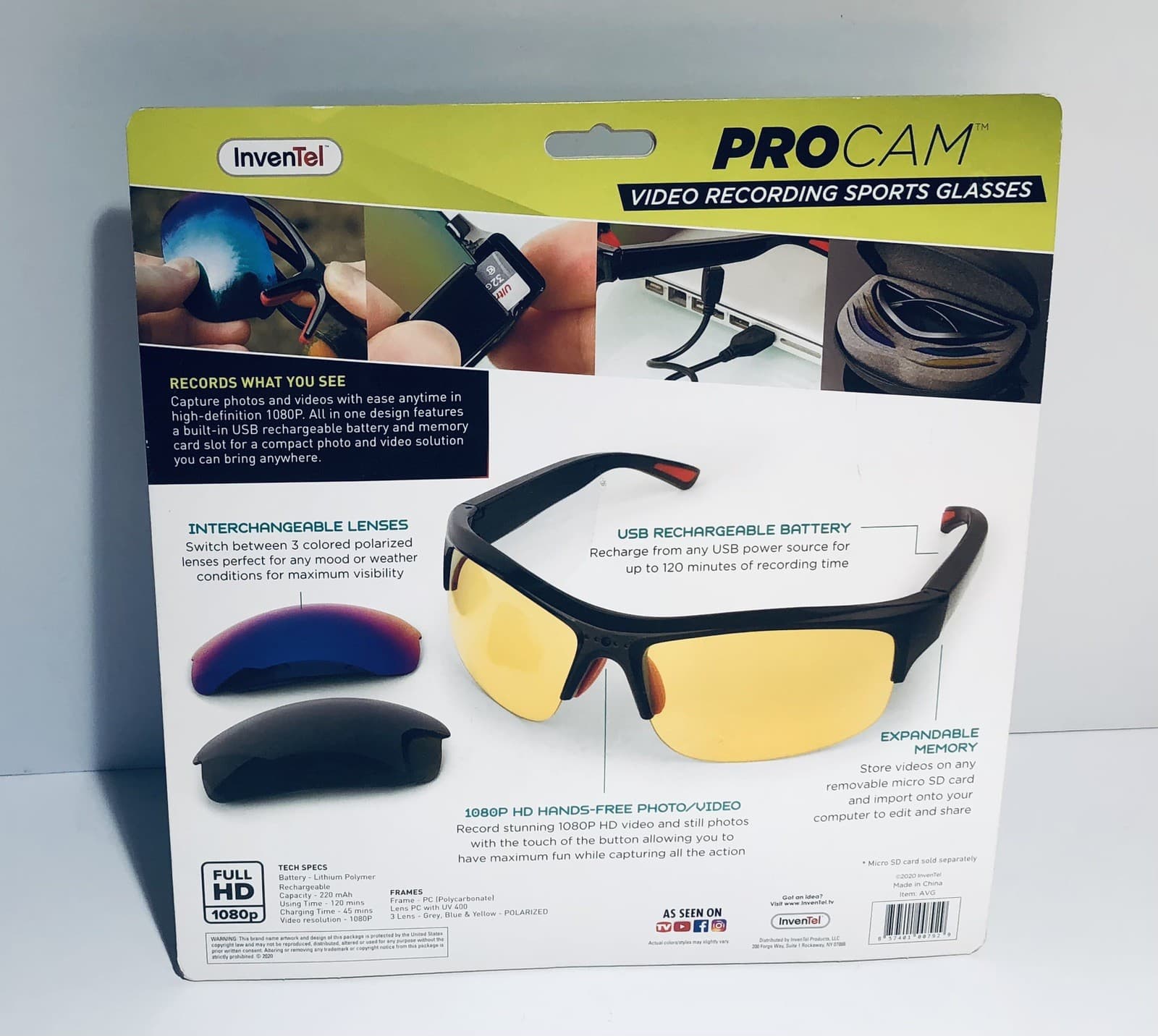 InvenTel PROCAM Video Recording Sports Glasses w/Interchangeable Lens & Case NEW 2