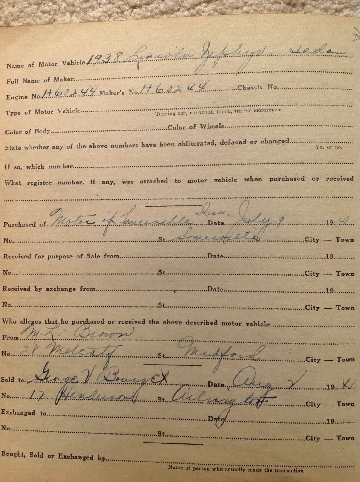 Used Car Record Ledger 1930-39 cars Ford Chevy etc Medford MA Massachusetts AACA 4