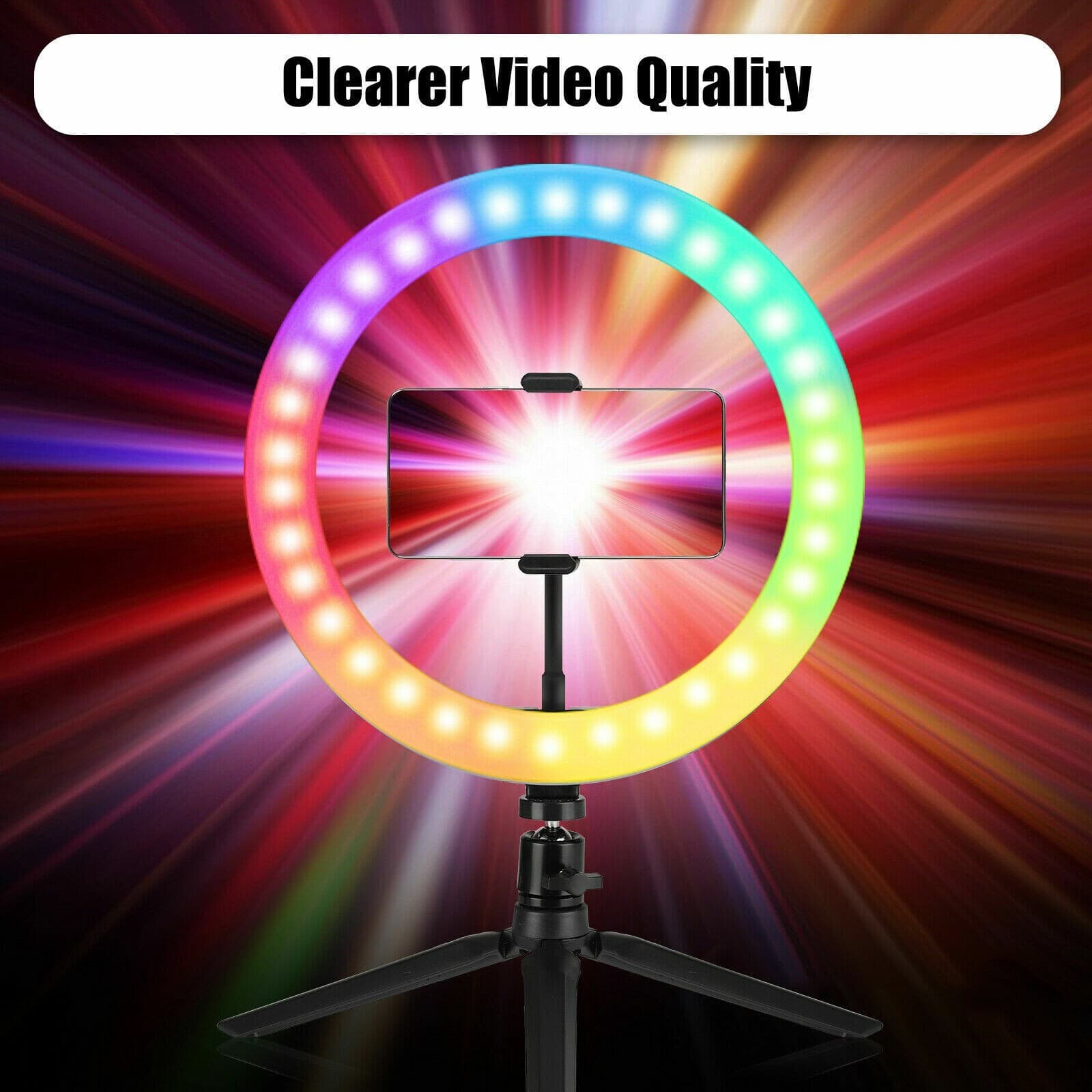10" RGB Beauty Fill Light LED Ring w/Tripod Stand Dimmable Kit for Phone Stream