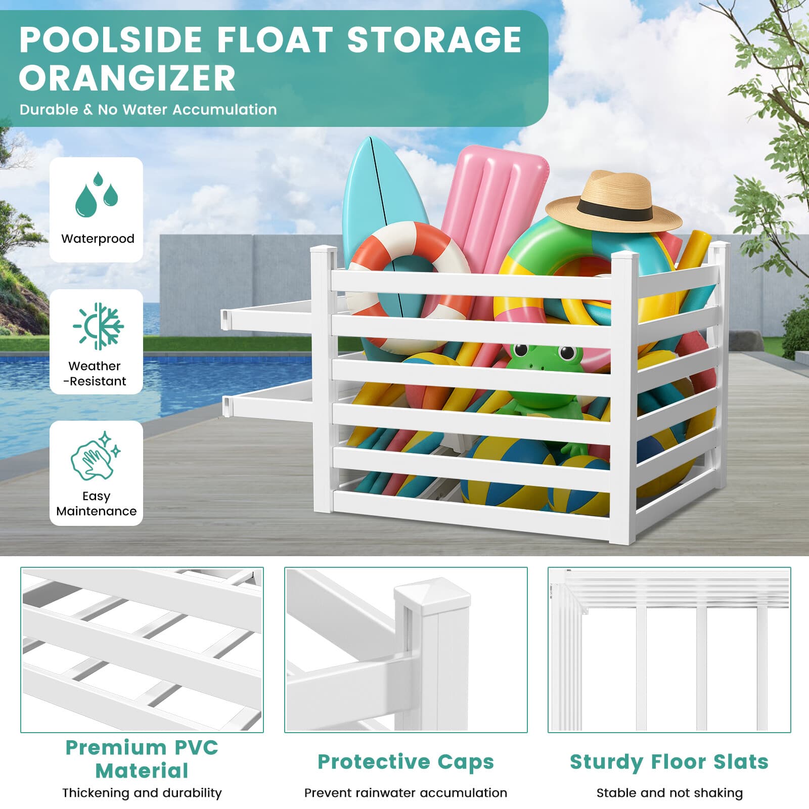 NAIZEA Pool Storage Bin 65"Wx45"Lx39" H PVC Vinyl Pool Float Storage Organizer 5