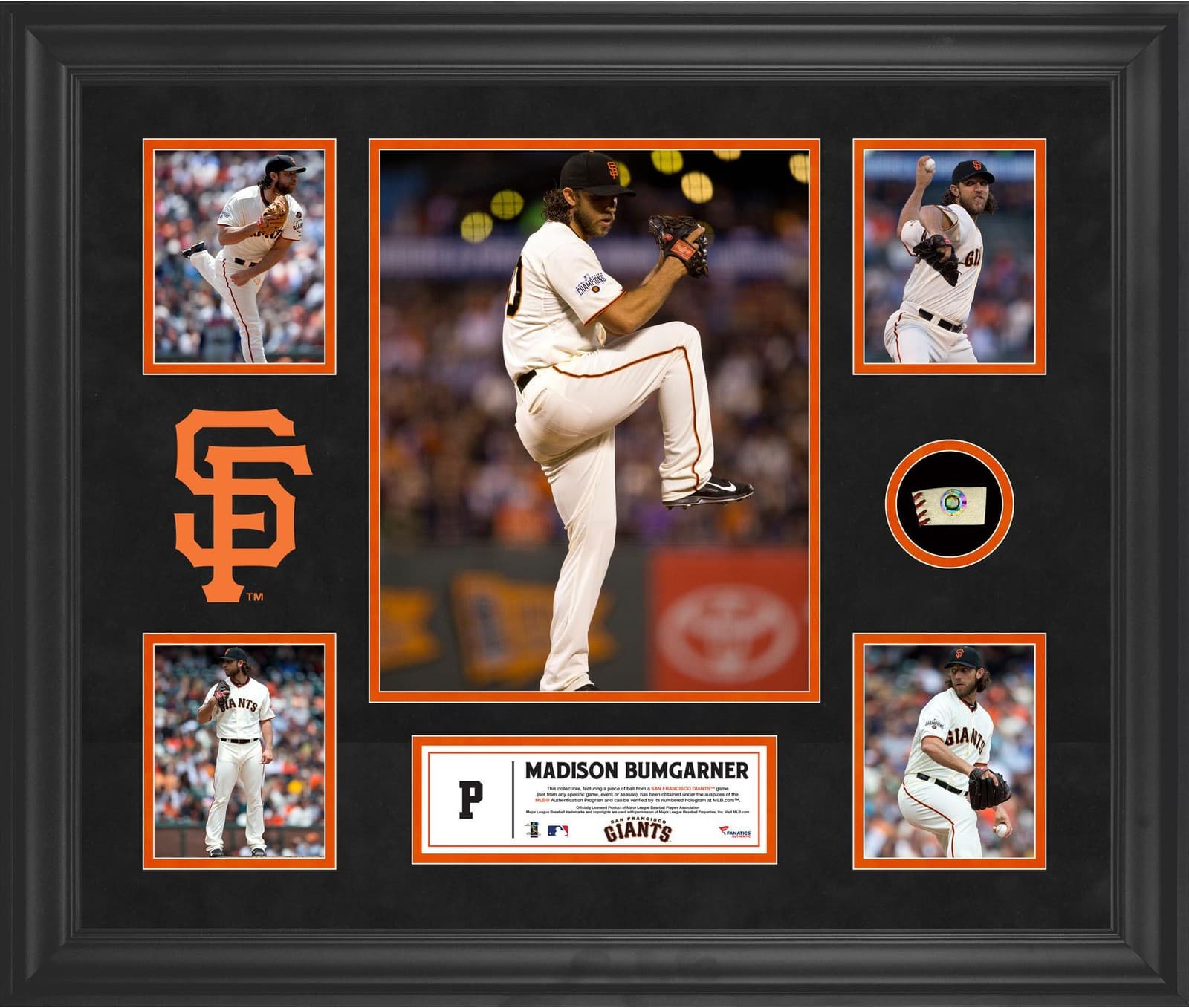 Madison Bumgarner Giants Framed 5-Photo Collage & Piece of GU Baseball