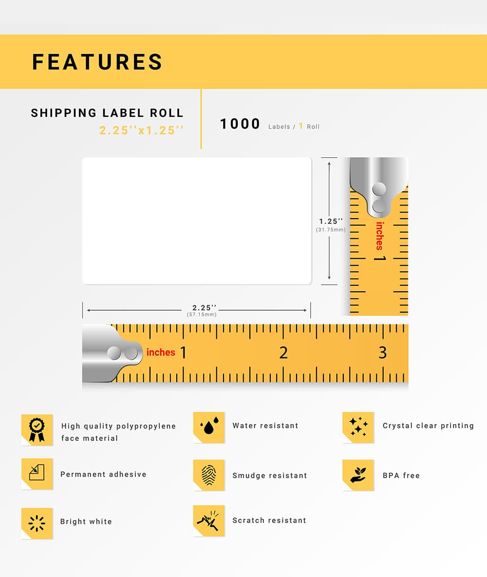 1-50 Rolls ZEBRA 2.25 x 1.25 POLYPROPYLENE WATERPROOF Thermal Labels - 1000 Roll 4