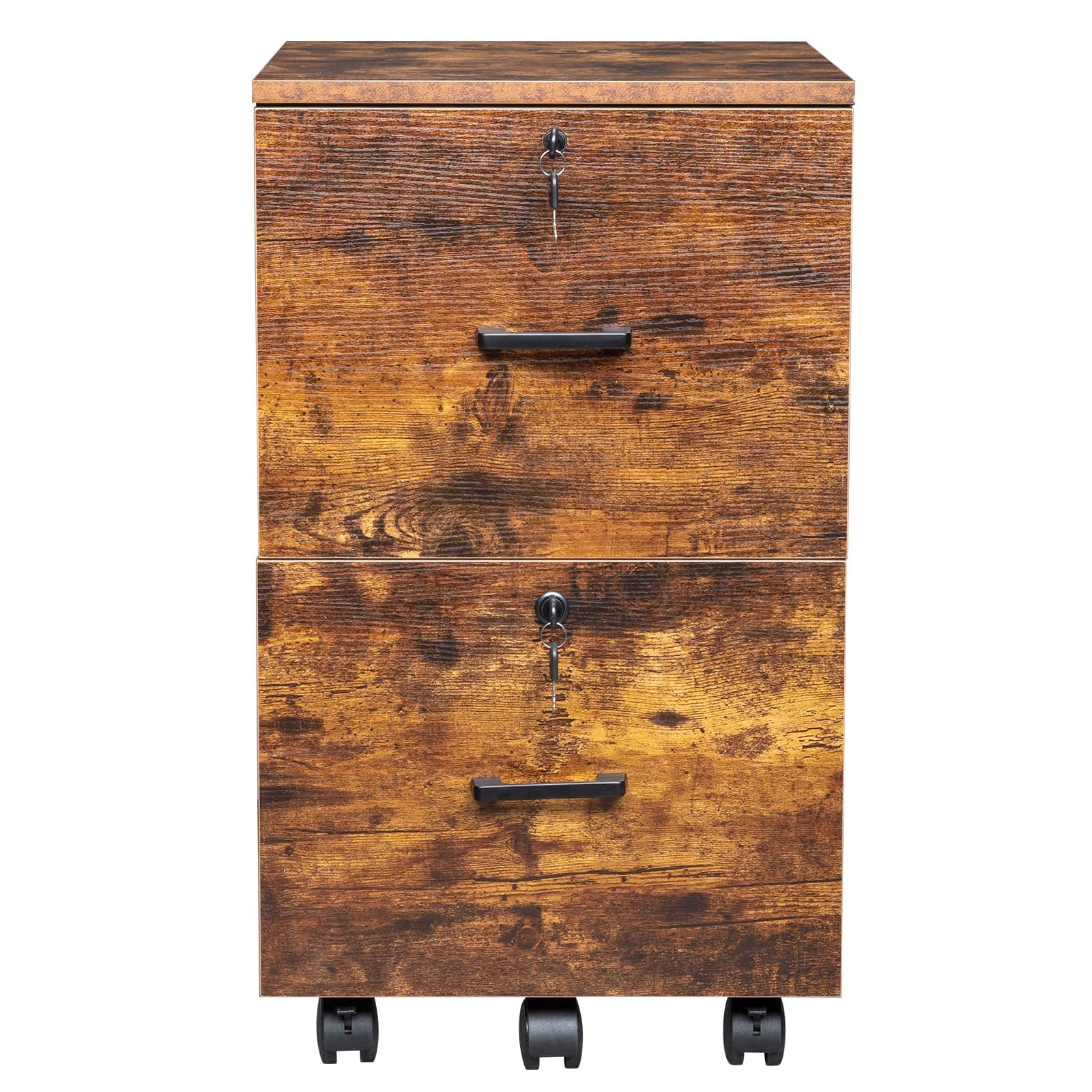 2 Drawer Rolling File Cabinet with Lock Wood Under Desk Filing Cabinet Brown 3